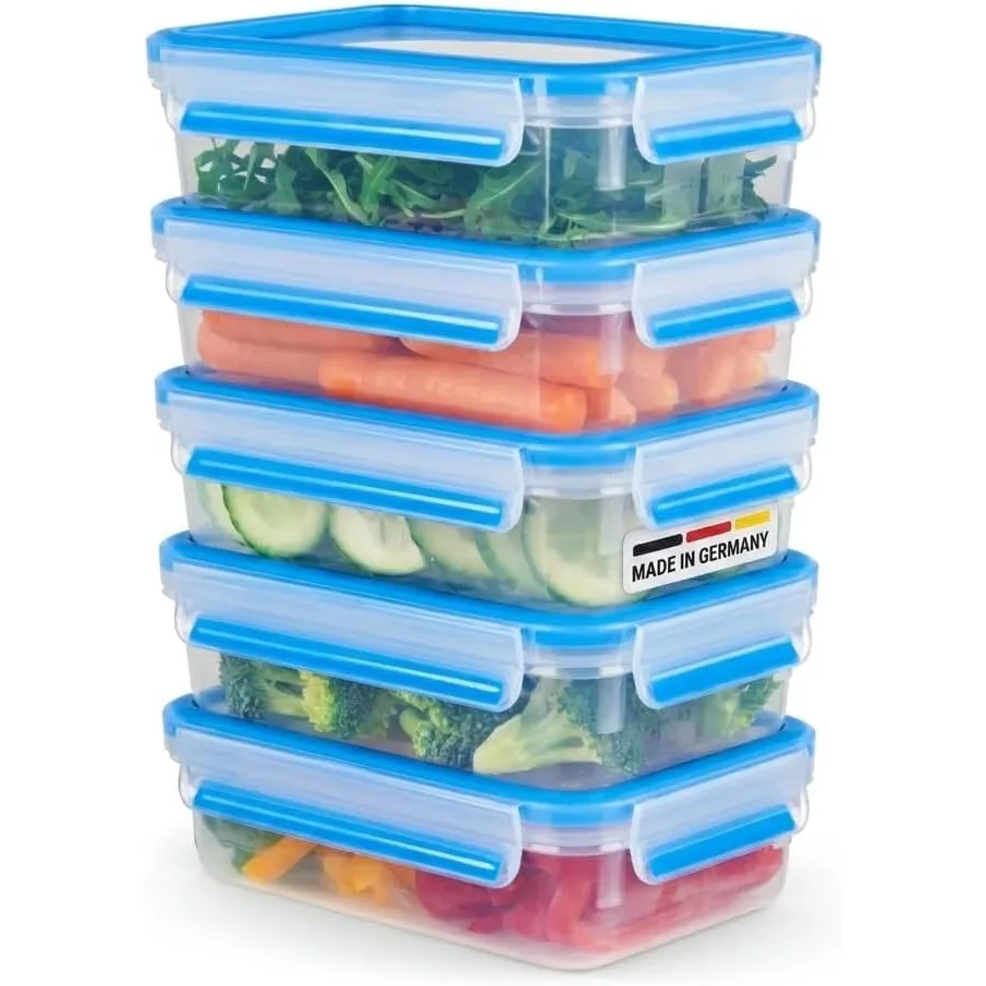 EMSA Clip & Close Frischhaltedosen-Set, rechteckig, 5 X 0,8 L, Aufbewahrungsboxen, 100 Prozent dicht, spülmaschinen-, g…