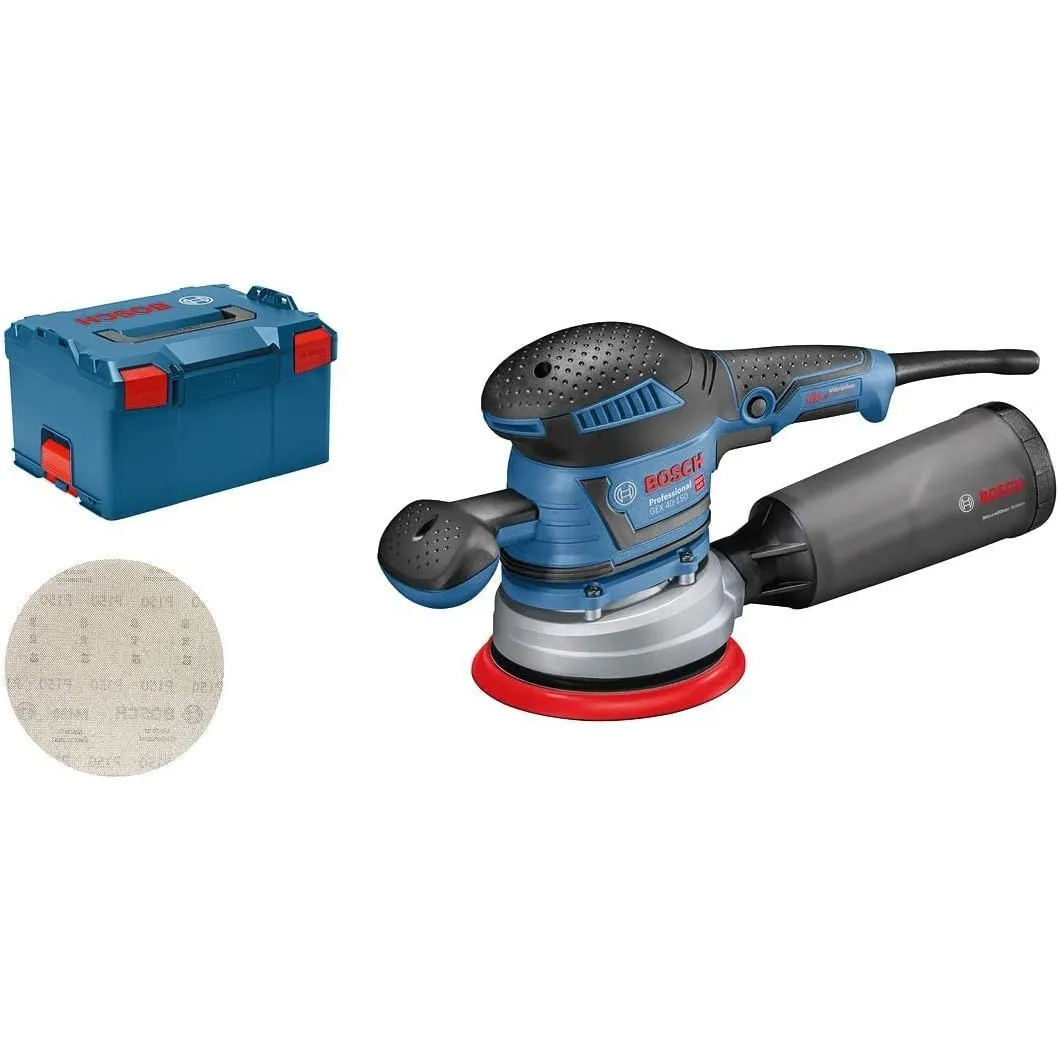 Bosch Professional Exzenterschleifer GEX 40-150 (inkl. Staubbox, Schleifteller-⌀ 150mm, Netzschleifblatt M480, Winkelsc…