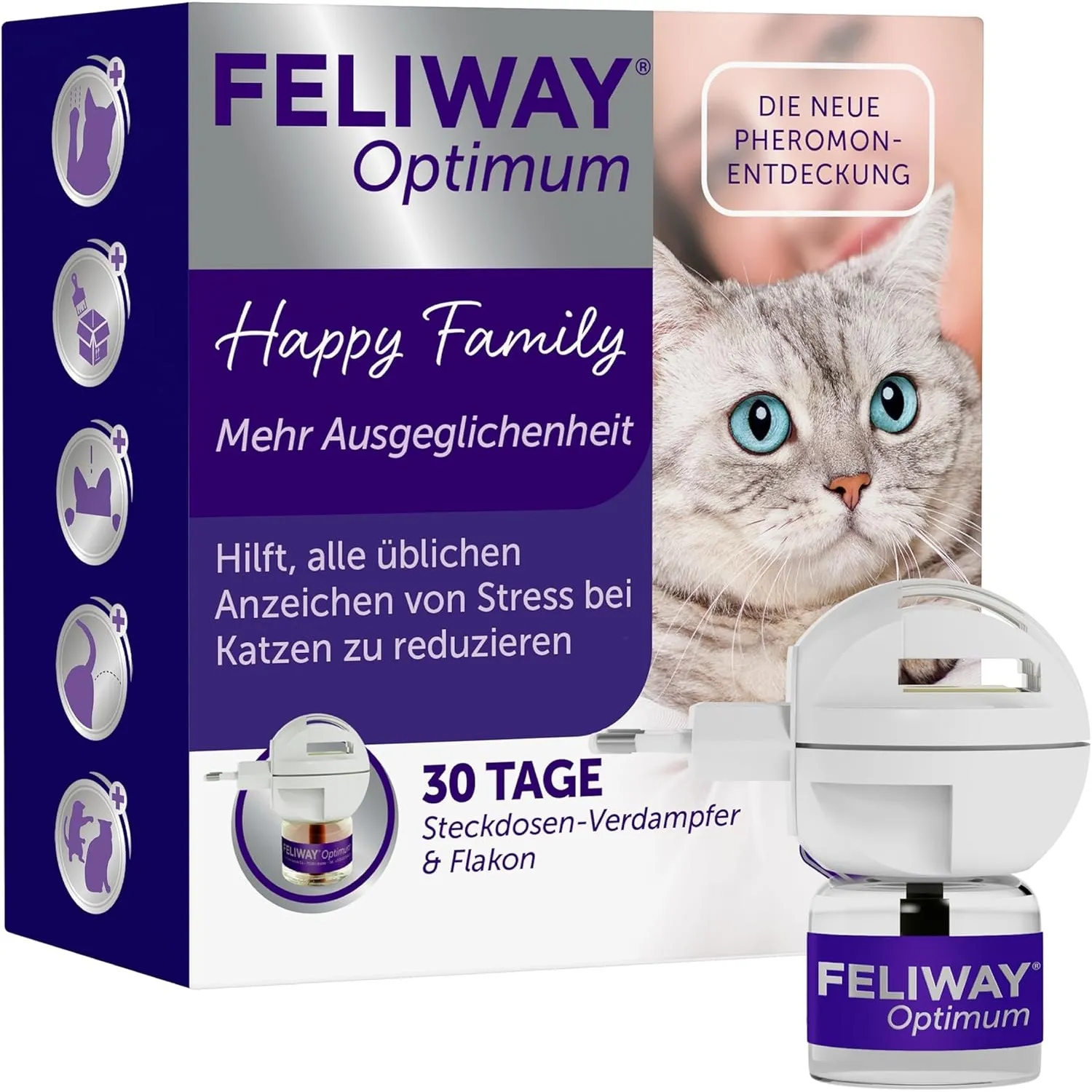 FELIWAY Optimum Start-Set | Pheromone für Katzen | Verdampfer für die Steckdose + 48ml Flakon | Diffuser gegen Stress, …