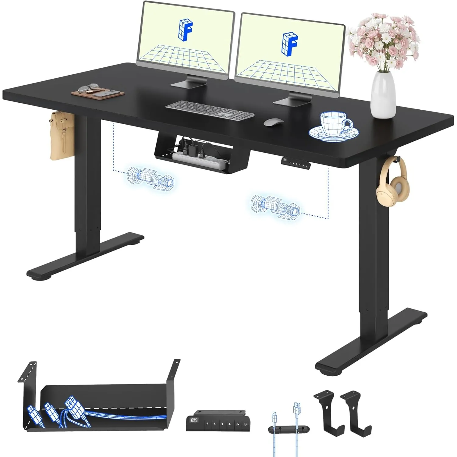 FLEXISPOT Höhenverstellbarer Schreibtisch elektrisch, Doppelmotor 140x80 cm