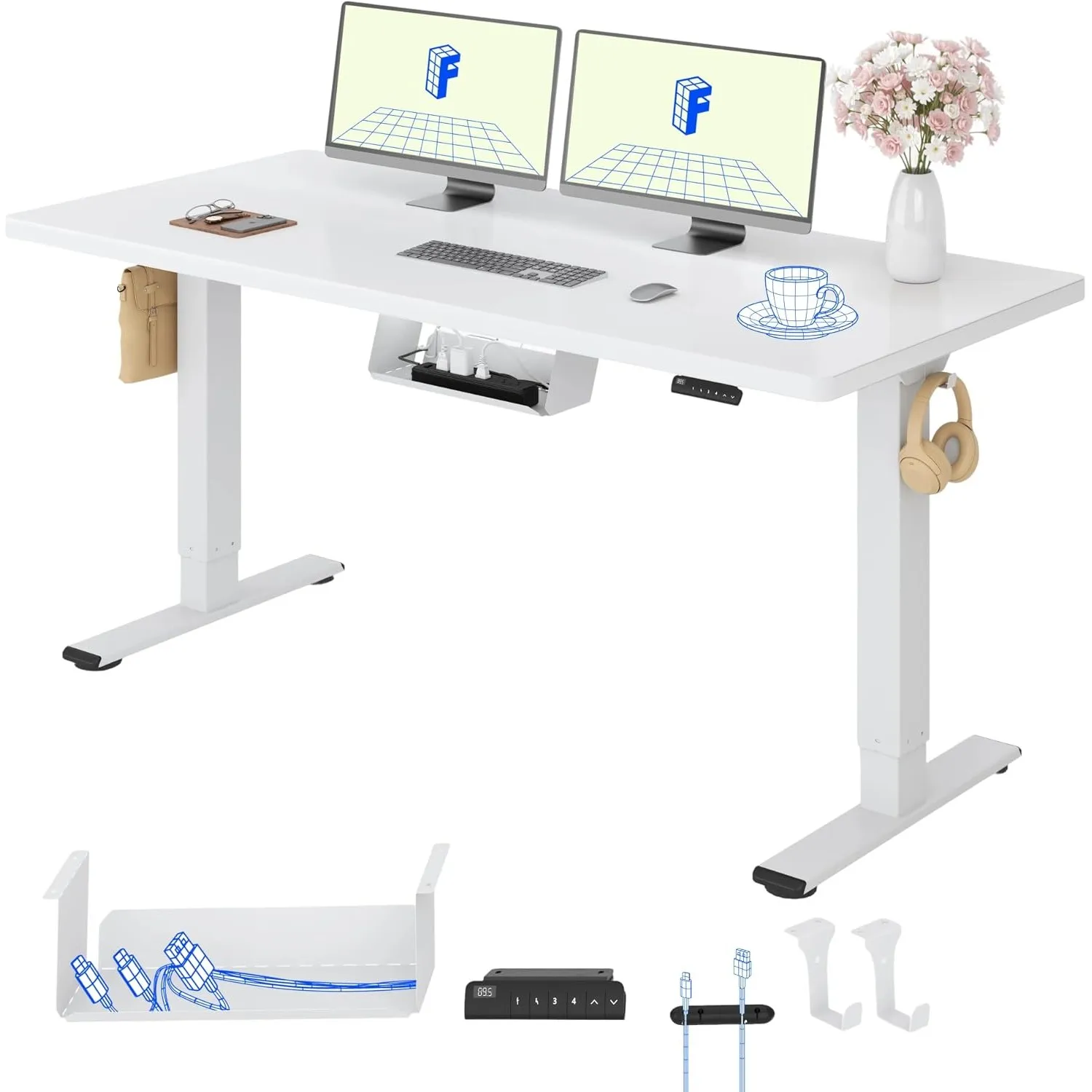 FlexiSpot Höhenverstellbarer Schreibtisch mit 2 Motoren & 25MM einteiliger Tischplatte,ergonomischer Bürotisch - 140 x …