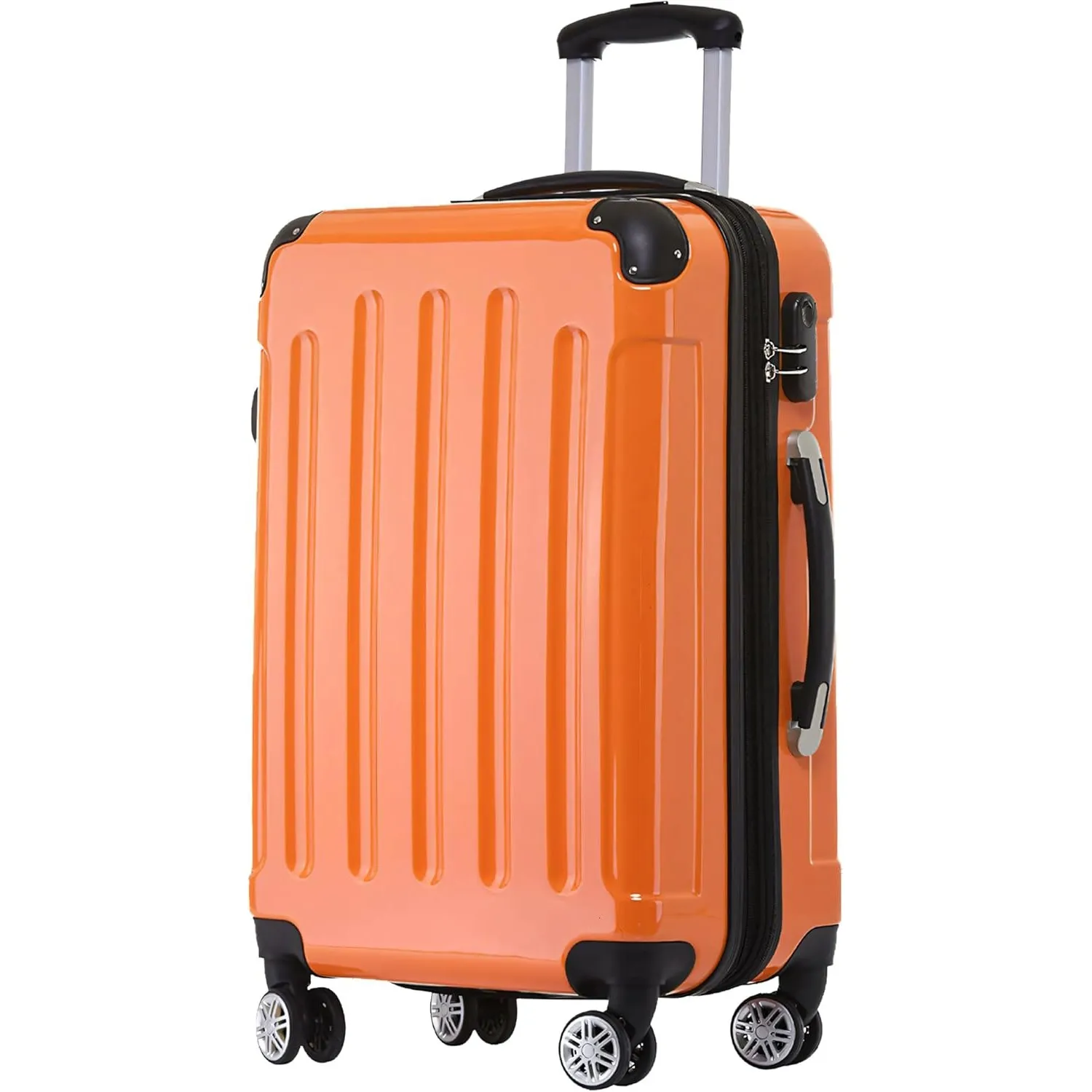 BEIBYE Hartschalen Koffer Trolley Rollkoffer Reisekoffer 4 Zwillingsrollen Polycabonat (Orangen, Handgepäck 55cm-40L)