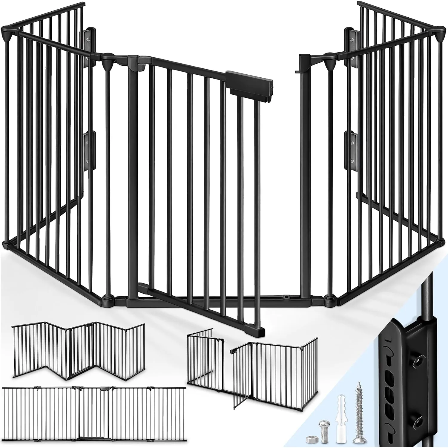 KIDUKU® Kaminschutzgitter mit Tür Metall 300 cm | Absperrgitter ohne Bohren