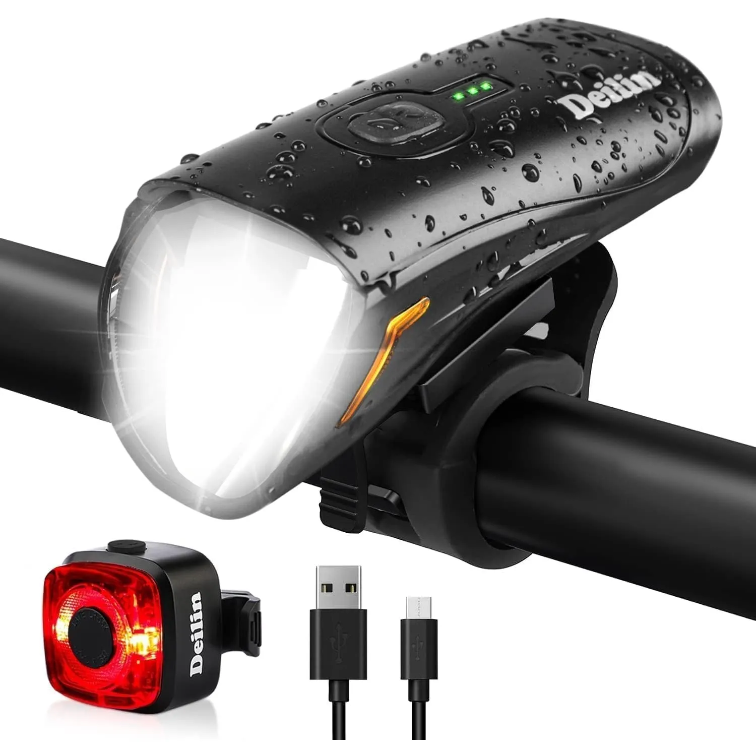 Deilin Fahrradlicht Set, bis zu 70 Lux LED Fahrradbeleuchtung USB Aufladbar Fahrradlampe, IPX5 Wasserdicht Fahrradlicht…