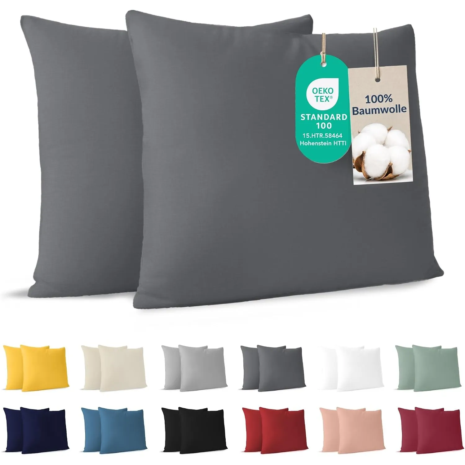 Dreamzie - Kissenbezug 65x65cm - 2er Set - 100% Baumwolle - Anthrazit