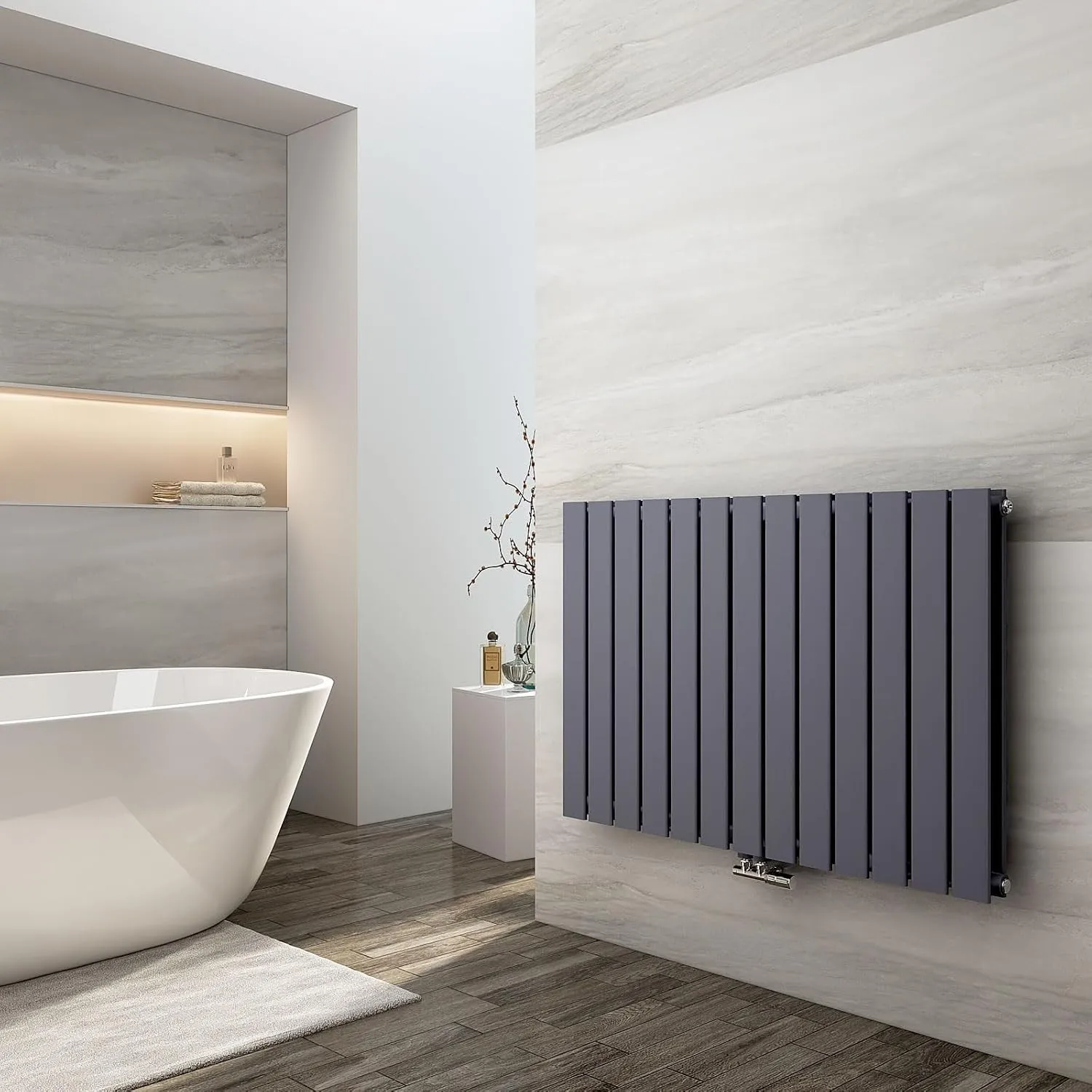 EMKE Design Heizkörper Flach, 630x1006 mm Horizontal Flachheizkörper mit Seitenanschluss, Doppellagig Anthrazit Paneelh…