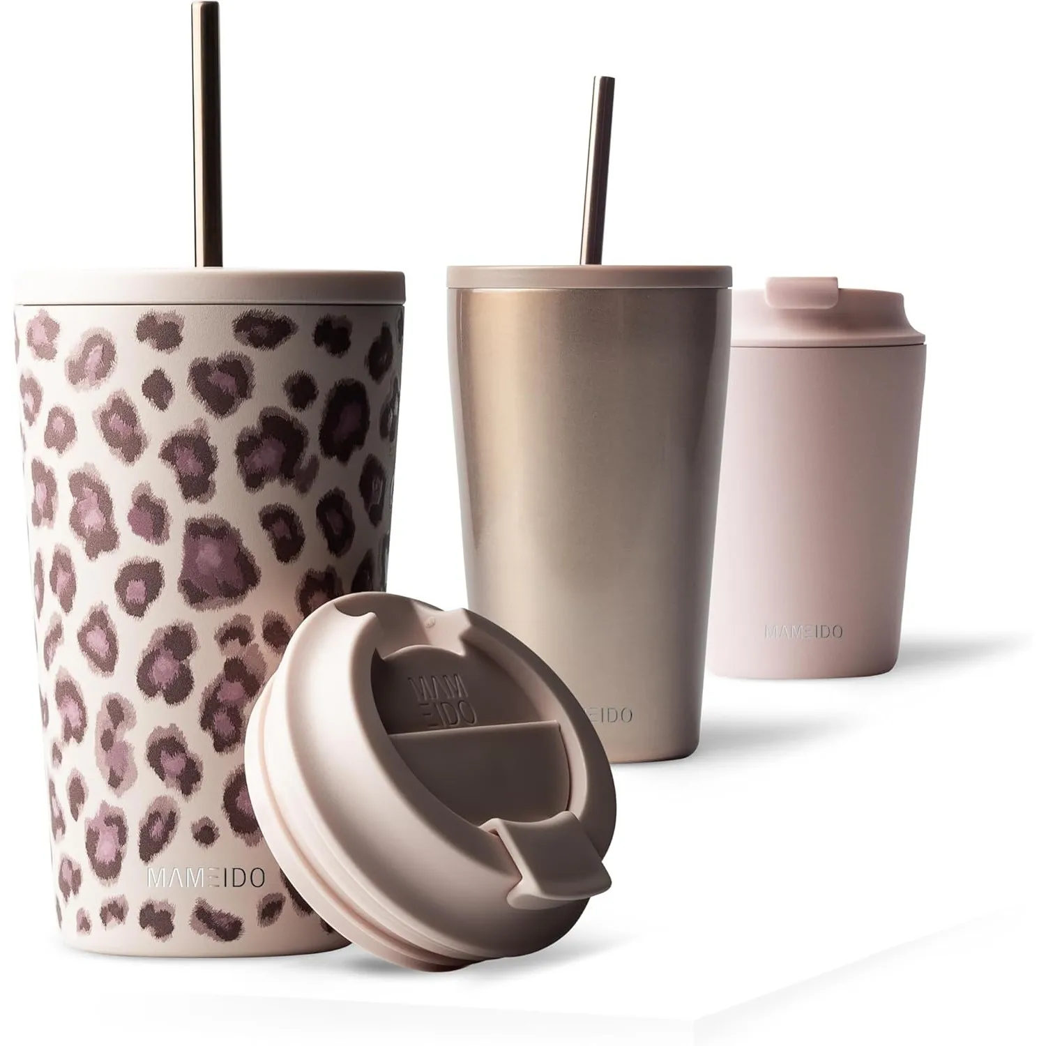 MAMEIDO Thermobecher mit Strohhalm 470 ml (Dusty Glam) | mit Trinkdeckel und herausnehmbarem Strohhalm, auslaufsicher, …