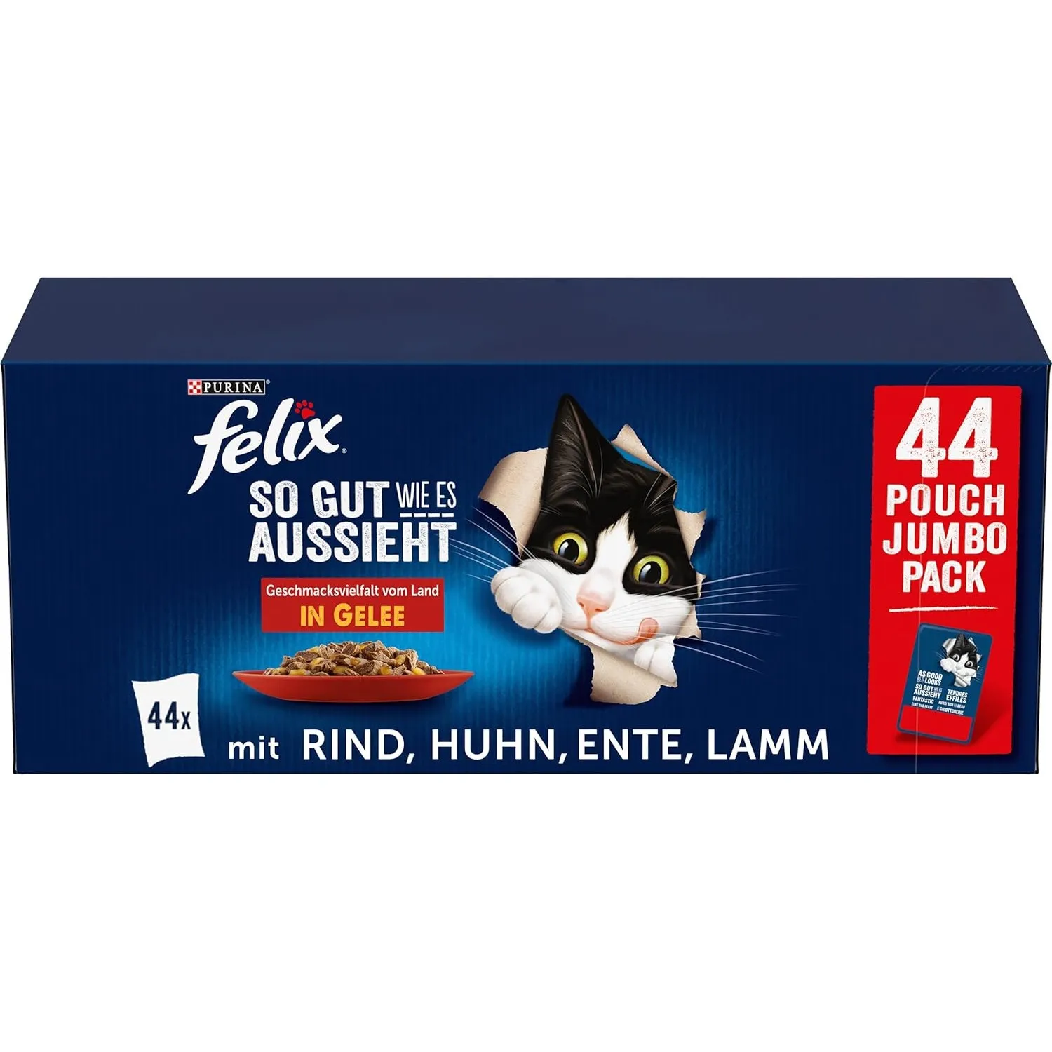 Felix So gut wie es aussieht Geschmacksvielfalt vom Land in Gelee Katzennassfutter, 44er Pack (44 x 85g)