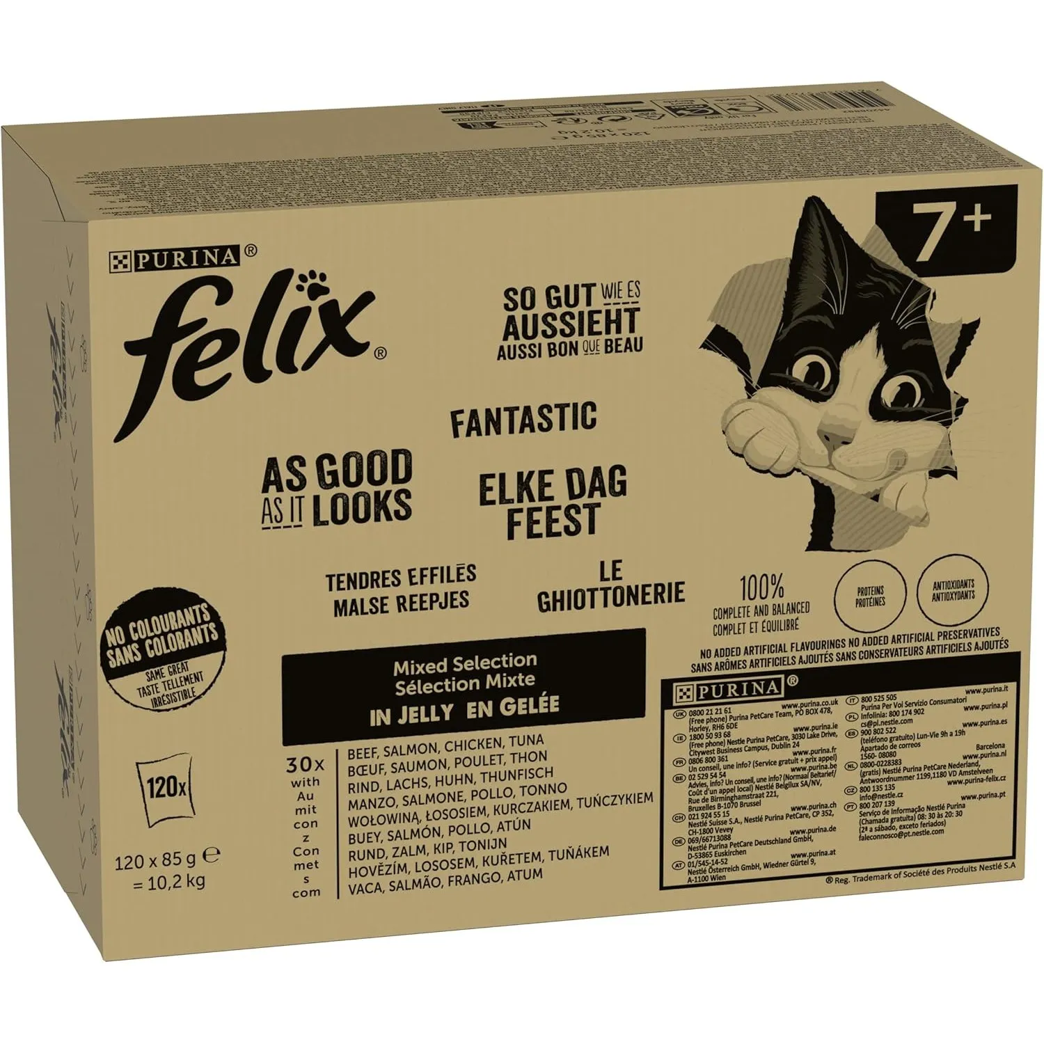 Felix So gut wie es aussieht Senior Katzenfutter nass in Gelee, Sorten-Mix, 120er Pack (120 x 85g)