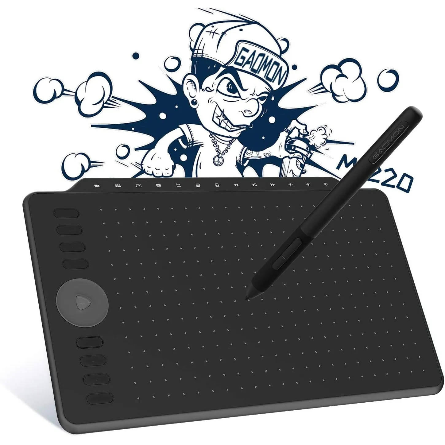 GAOMON M1220 Stifttablett, 13 Tasten | 10 x 6 Zoll, 8192 Druckstufen, Batterieloser Stift, Für Multimedia und Design