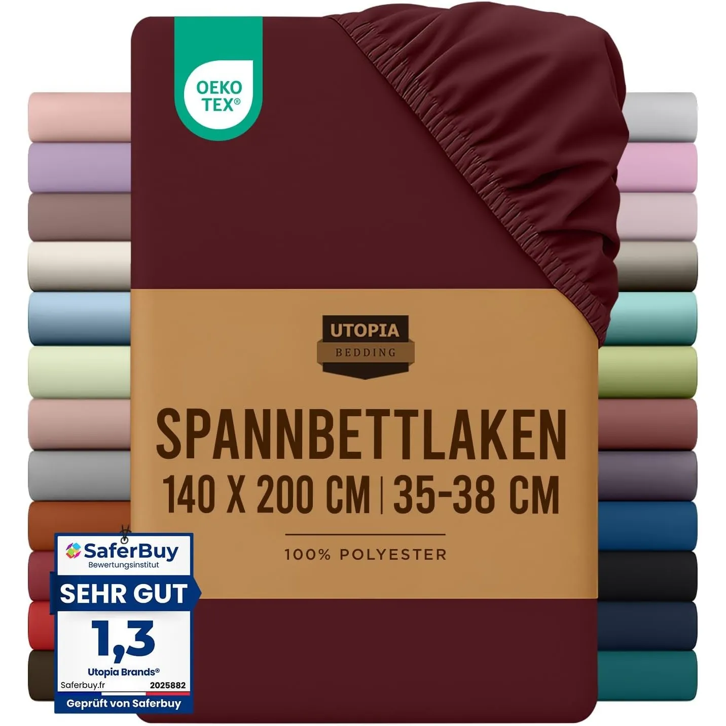 Utopia Bedding - Spannbettlaken 140x200cm - Burgunderrot