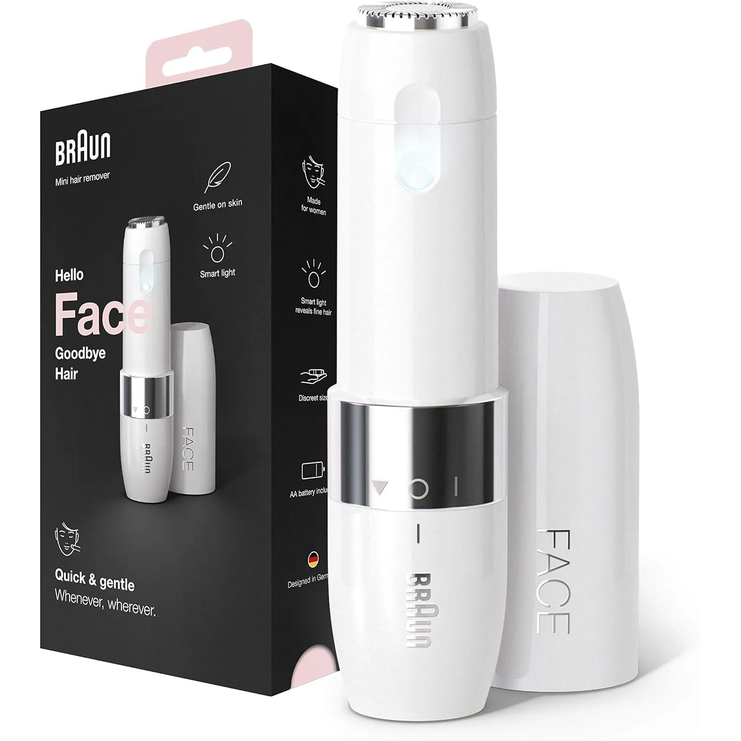 Braun Face Mini-Haarentferner, Ladyshaver für Unterwegs, FS1000, Weiß