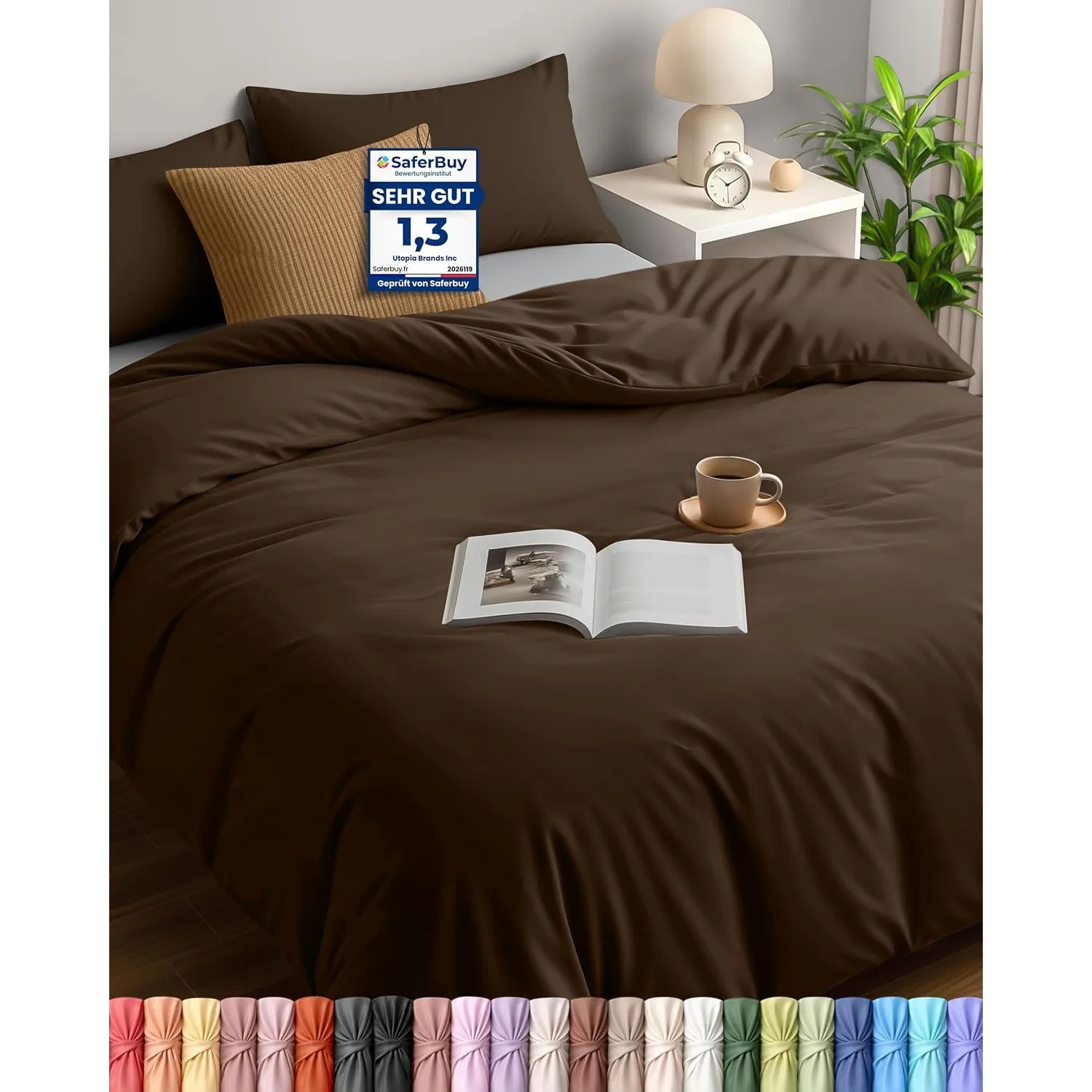 Utopia Bedding Bettwäsche 200x200 cm + 2 Kissenbezüge 50x75 cm, Braun