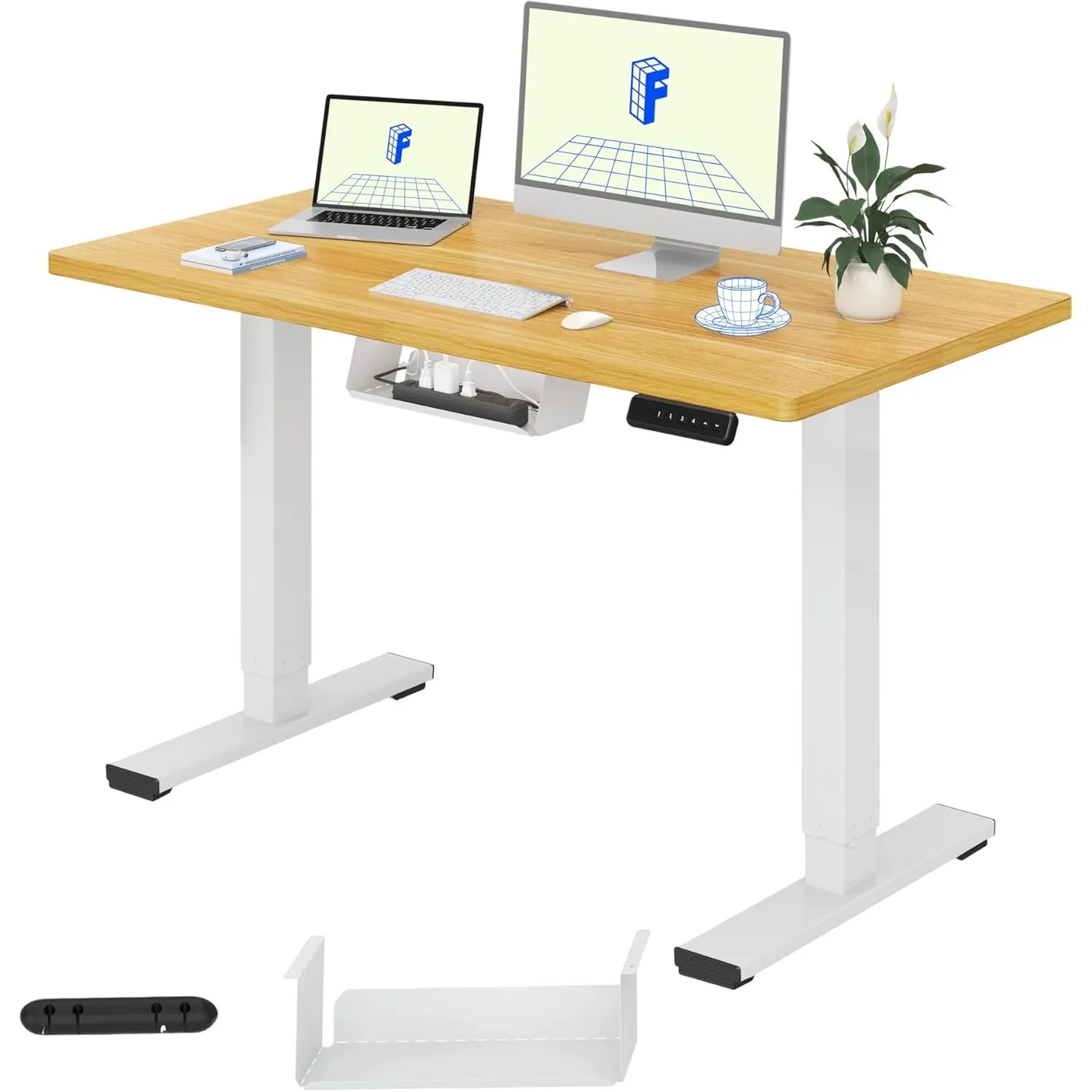 FLEXISPOT Höhenverstellbarer Schreibtisch Basic 100x60cm | Mit Kabelmanagement, Haken und EINTEILIGER Tischplatte, Ergo…