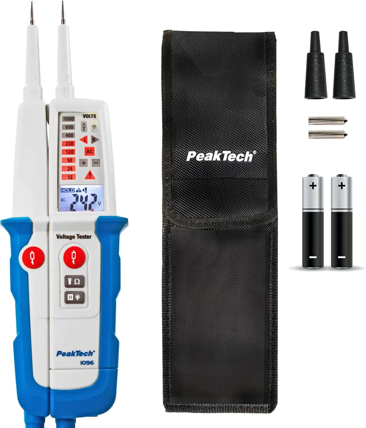 PeakTech P 1096 Stromprüfer Spannungsprüfer zweipolig + Dual Anzeige & FI-Test, Staub- & Wasser Schutz (IP64) LCD-Displ…