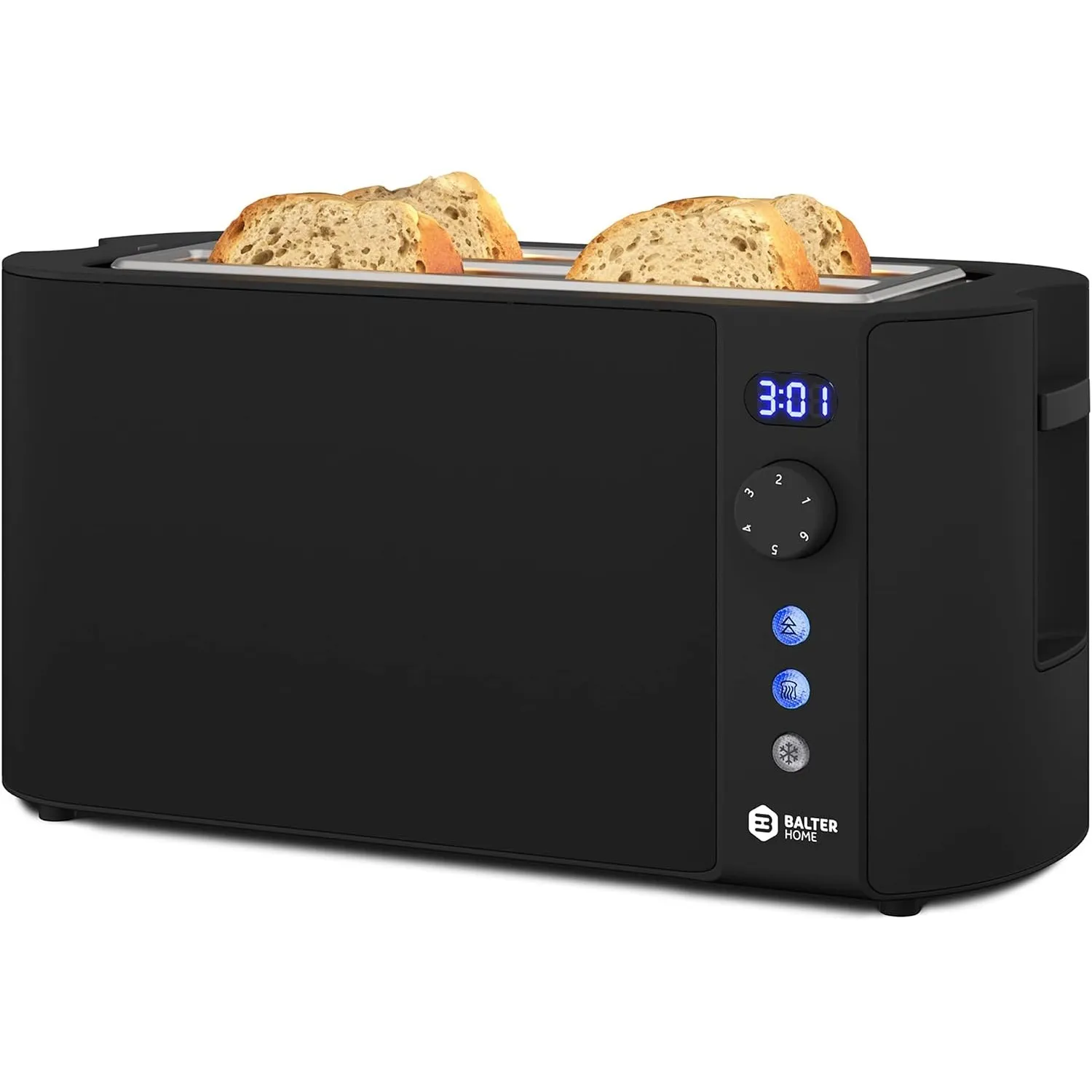 Balter Toaster 4 Scheiben, Langschlitz, Edelstahl, Brötchenaufsatz, LCD Display mit Restzeitanzeige, Auftaufunktion, Br…
