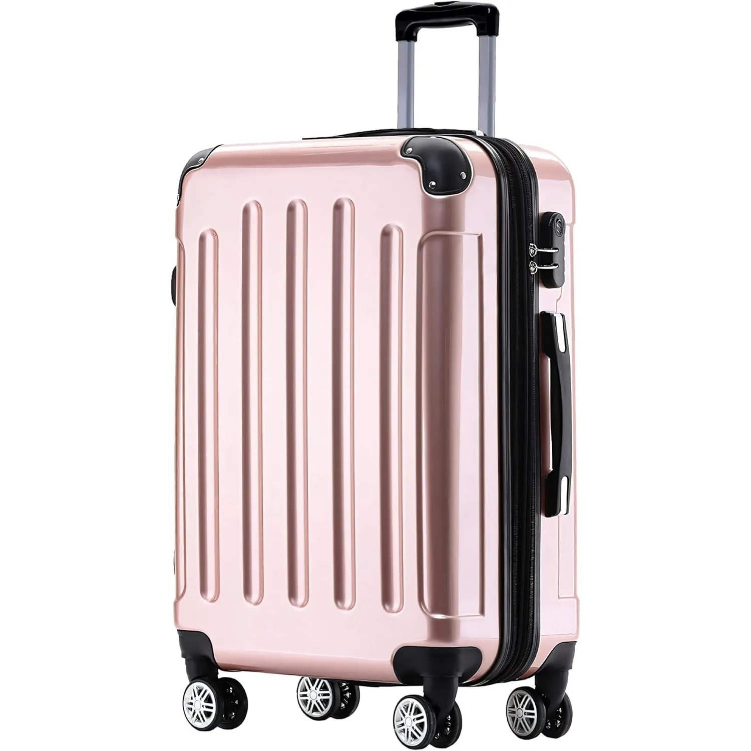 BEIBYE Zwillingsrollen 2048 Hartschale Trolley Koffer Reisekoffer in M-L-XL-Set in 15 Farben (Rosagold, XL)