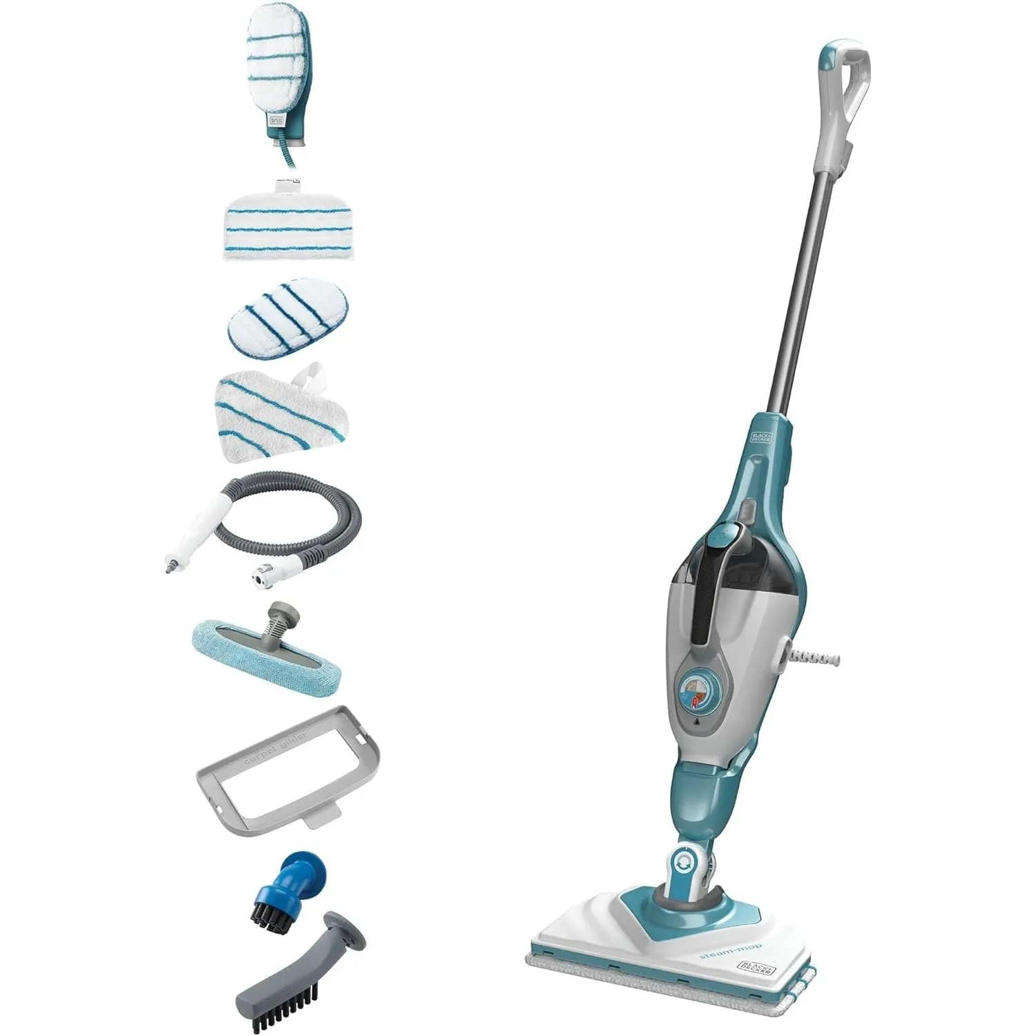 BLACK+DECKER 2-in-1 Dampfmopp mit SteaMitt Handreiniger Handschuh und 11 Zubehörteilen, BHSM166DSM-QS