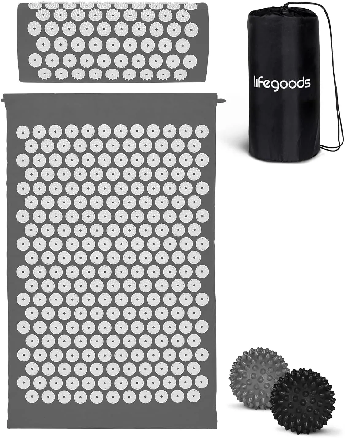 LifeGoods Akupressurmatte Mit Kissen - Akkupressmatte - Akkupressurmatte+ - Akupressur Matte - Akupunktur Matte - Massa…