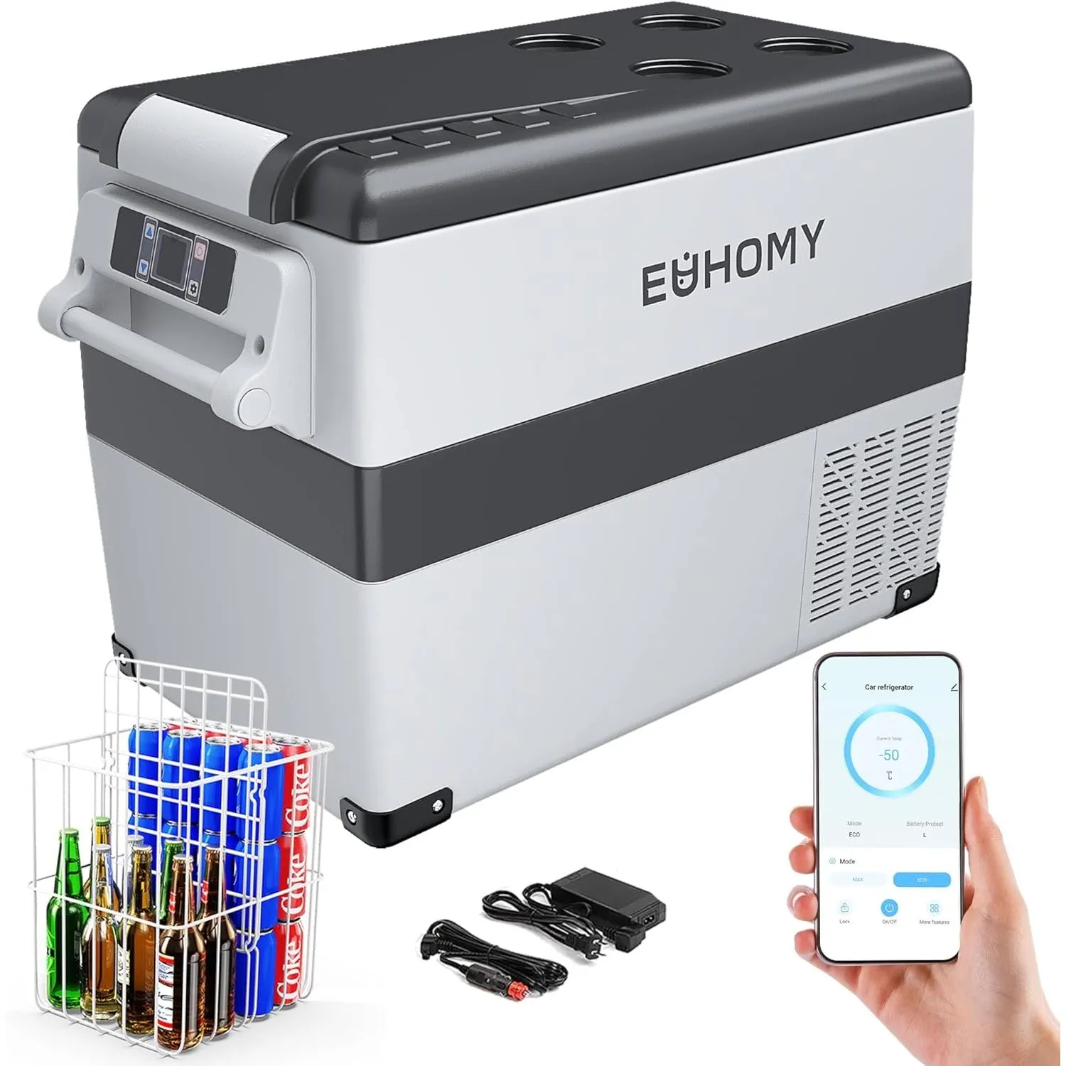 EUHOMY 12V Kompressor Kühlbox 40L, Kühlbox Auto Kompressor mit APP Gesteuert, 12V/240V Kühlschrank -20 ℃ bis 20 ℃, trag…