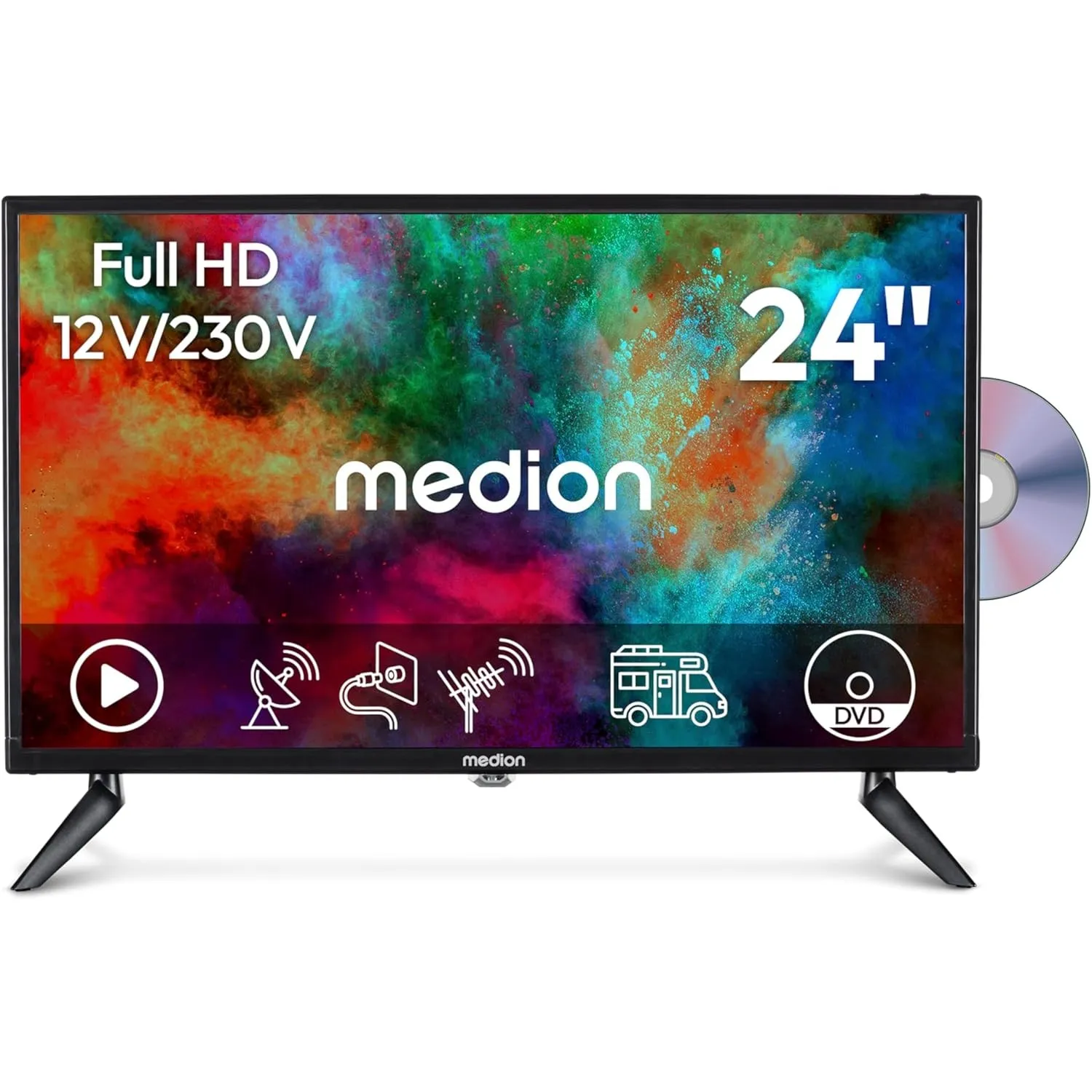MEDION 59,9 cm (24 Zoll) Full HD Fernseher (integrierter DVD-Player, perfekt für Camping Wohnmobil LKW Garten, 12V KFZ …