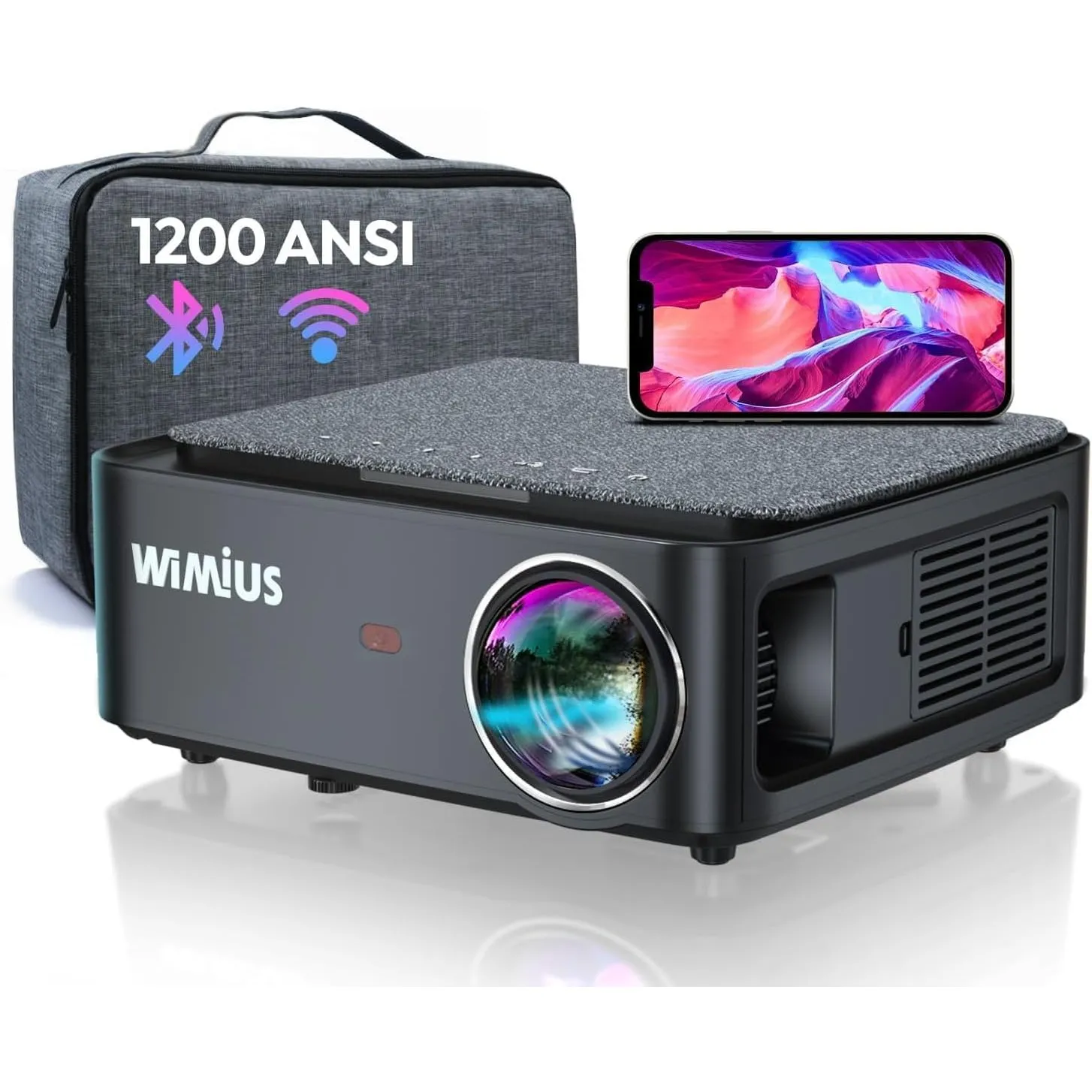 Beamer, Full HD 1080P 1200 ANSI Lumen 5G WiFi Bluetooth Beamer Heimkino 4K Unterstützung, LED Video Outdoor 300 '' Disp…