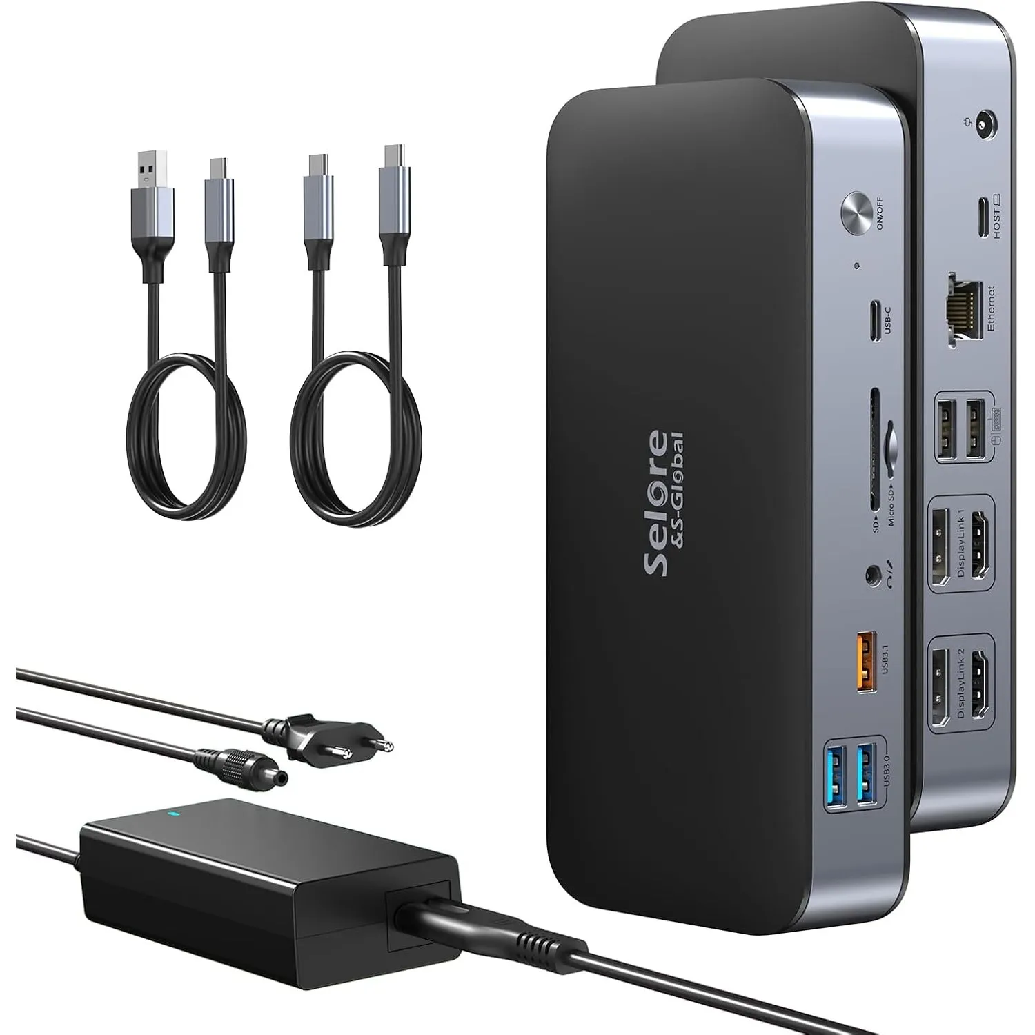 DisplayLink Docking Station 2 Monitore 15 in 1 USB C Dock für MacBook | USB-A oder C Dockingstation mit 2x HDMI, 2x DP,…