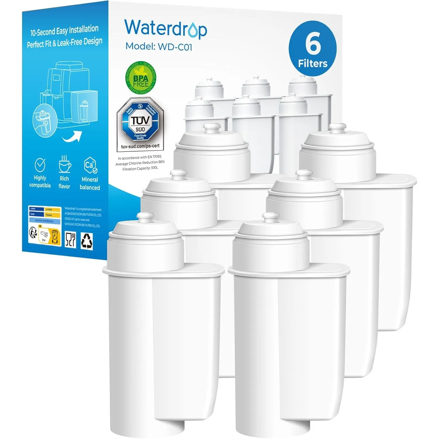 Waterdrop Wasserfilter Ersatz für Siemens® EQ Series, EQ6 Plus, 6 Stück