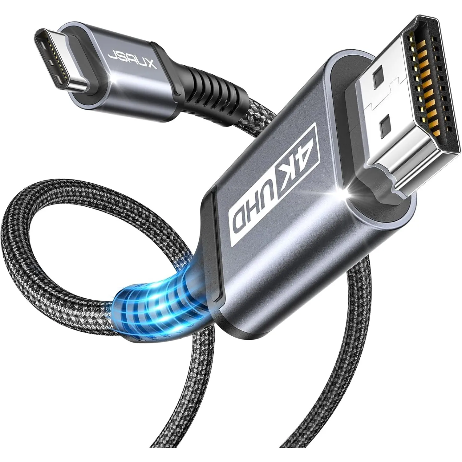 JSAUX USB C auf HDMI Kabel 2M, 4K@60Hz für iPhone 18/17 Pro, MacBook, Grau