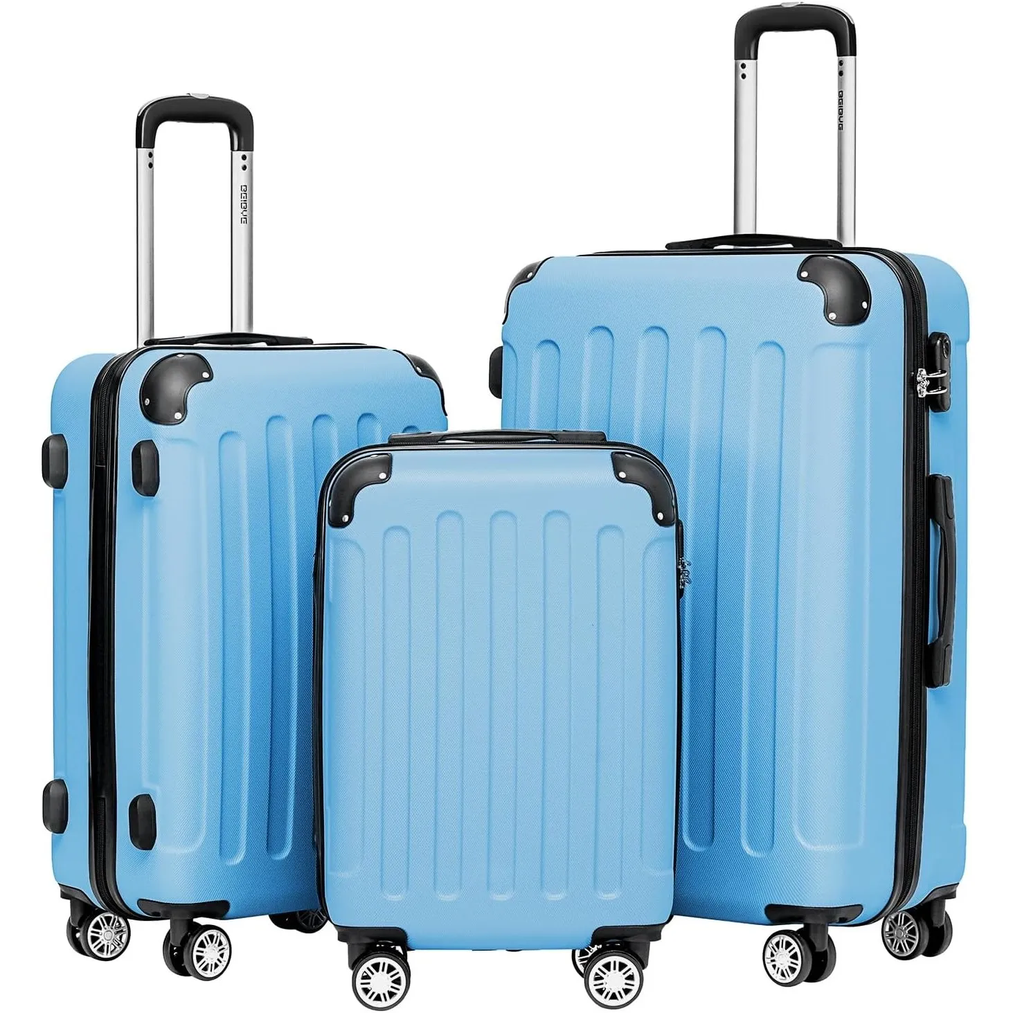 BEIBYE Zwillingsrollen Hardcase Reisekoffer Koffer Trolleys Hartschale in XL-L-M in 14 Farben (Hilmmelblau, Kofferset)