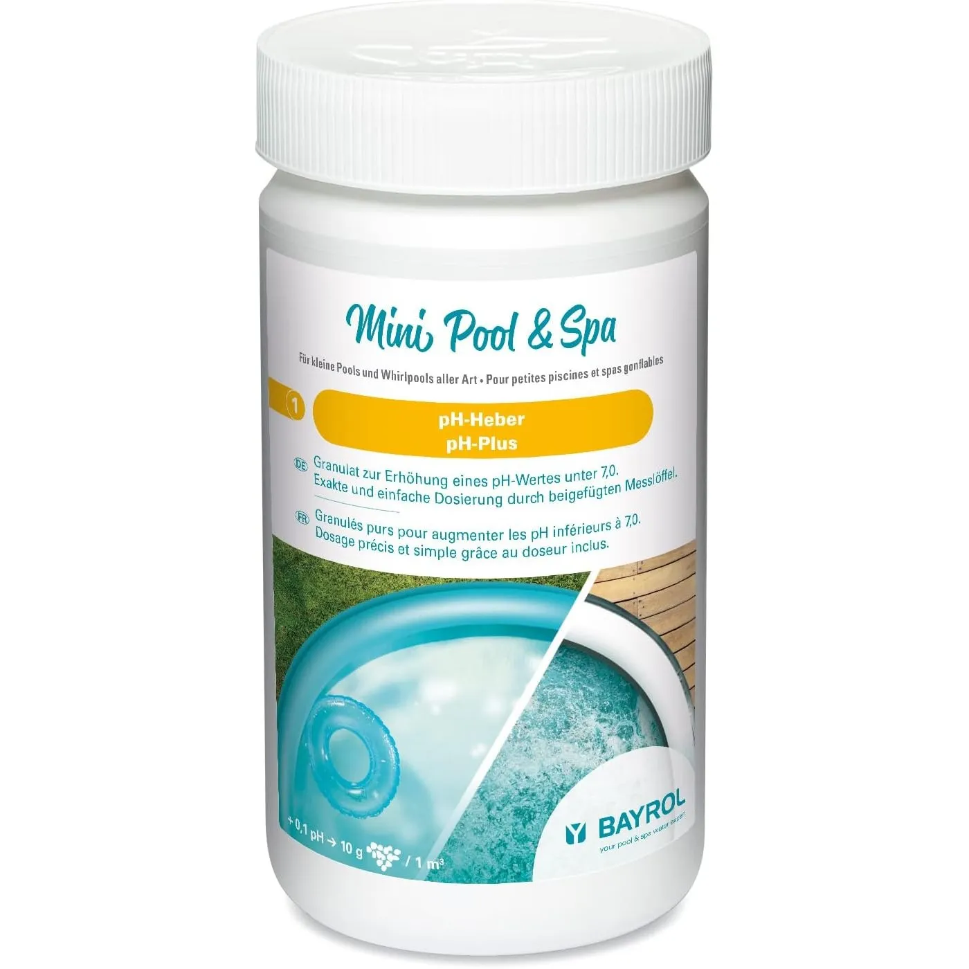 BAYROL Mini Pool&Spa pH-Heber 1kg - pH-Plus Granulat für Planschbecken, Whirlpool, Aufstellpool. Enthält Messlöffel, We…
