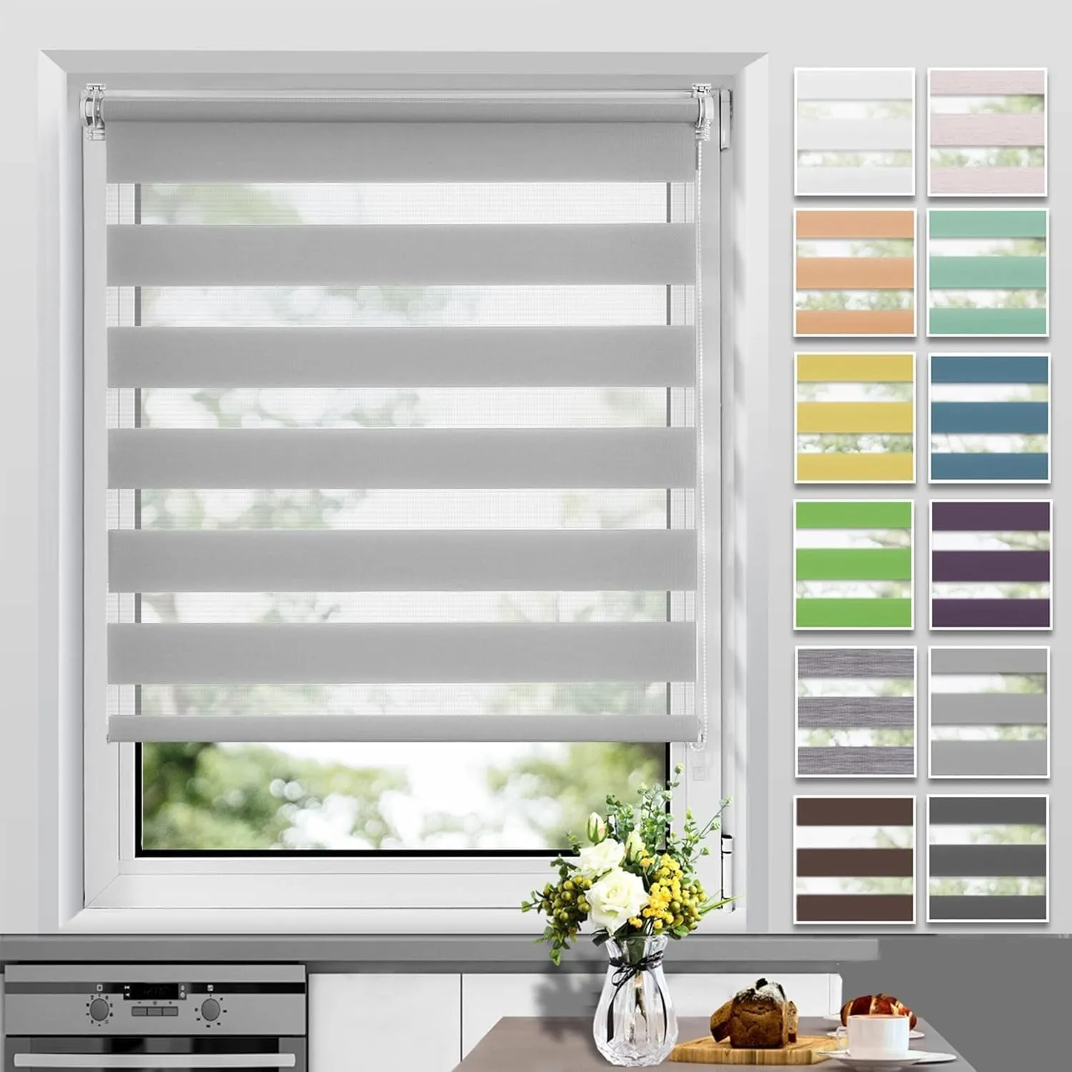 Allesin Doppelrollo Klemmfix ohne Bohren & mit Bohren, Duo Rollos für Fenster und Tür, Klemmrollo Fensterrollo lichtdur…