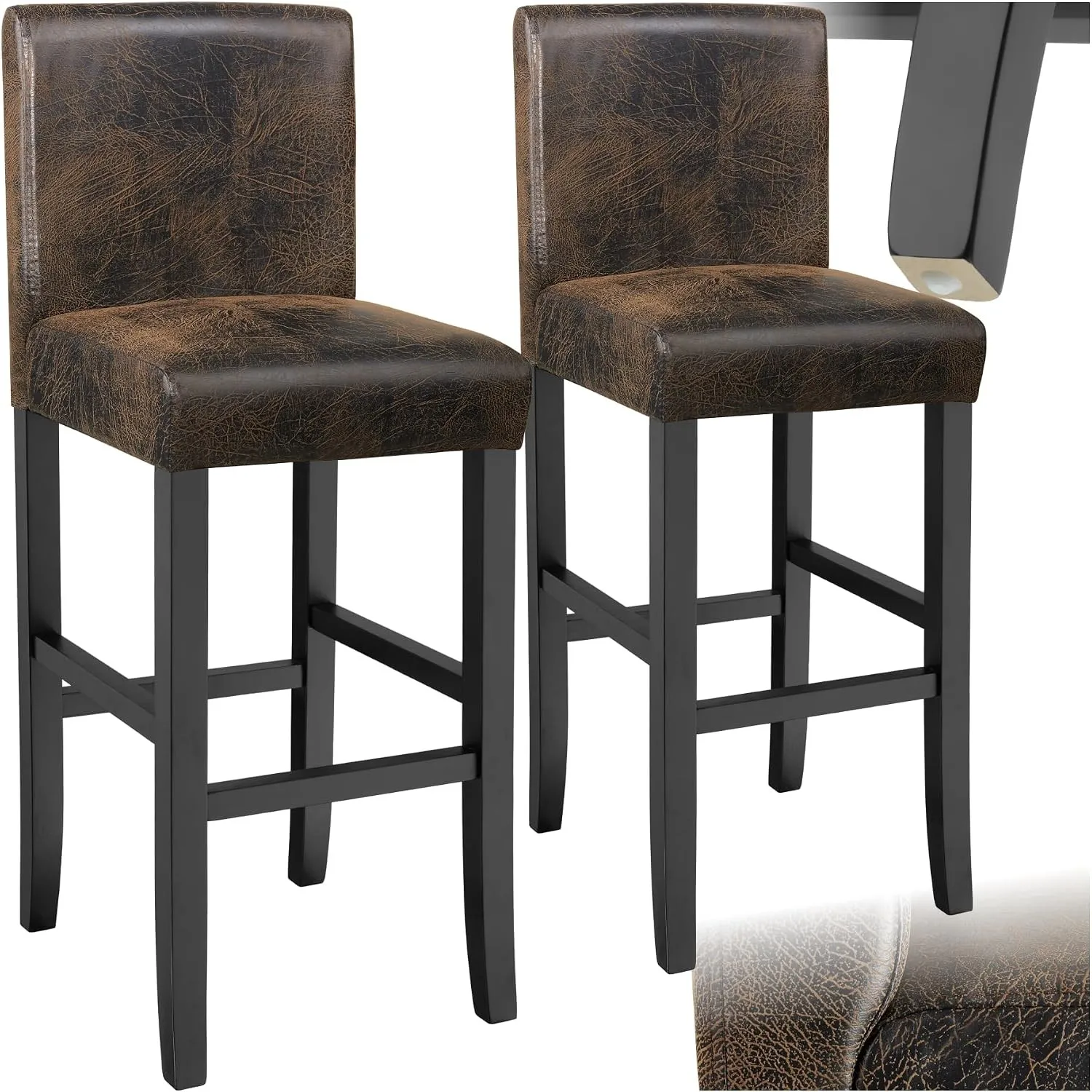 tectake® 2er Set Barhocker, Bistrohocker, Tresenhocker, Barhocker mit Lehne, gepolsterter Barstuhl, Bistrostuhl mit Fuß…