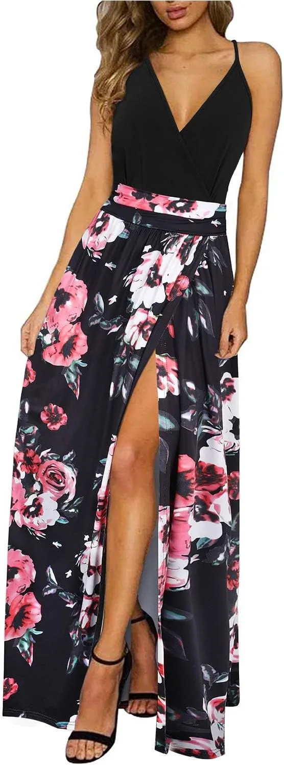 Newshows Women’s Summer Dress, Long Maxi Dress, Summer V-Neck Dress, Slit, Elegant, Spaghetti Straps, Casual Dress, for…