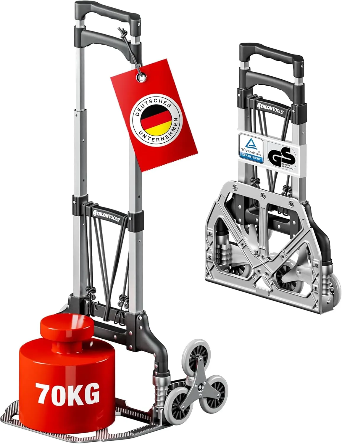 ATHLON TOOLS Treppensteiger Sackkarre klappbar TÜV geprüft – Profi Treppensackkarre aus Aluminium leicht - Extra Langer…