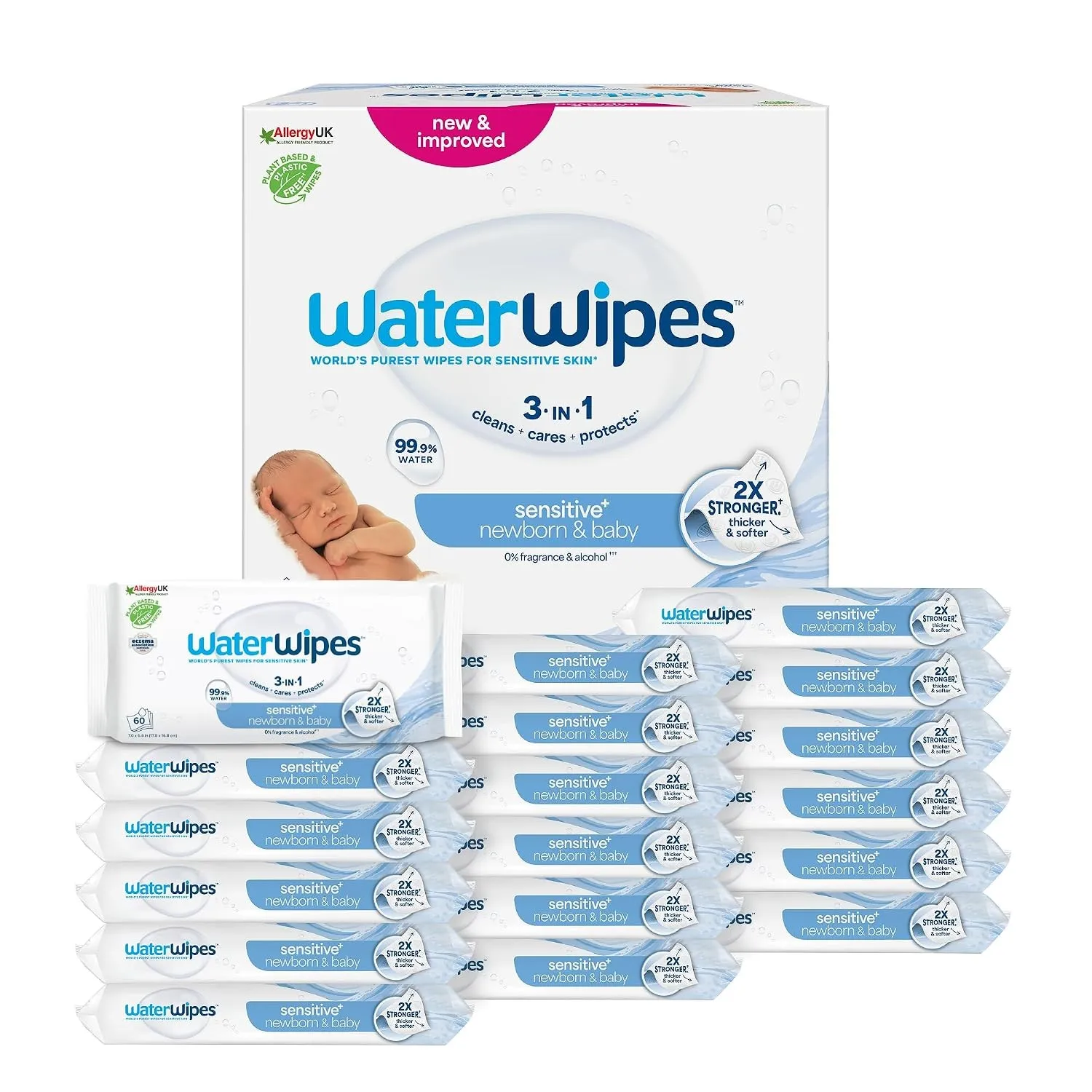 WaterWipes Original Baby Wipes, 1080 Stück (18 Packungen), 99,9 % Wasser, 3-in-1-Reinigung, Pflege, Schutz, parfümfrei,…