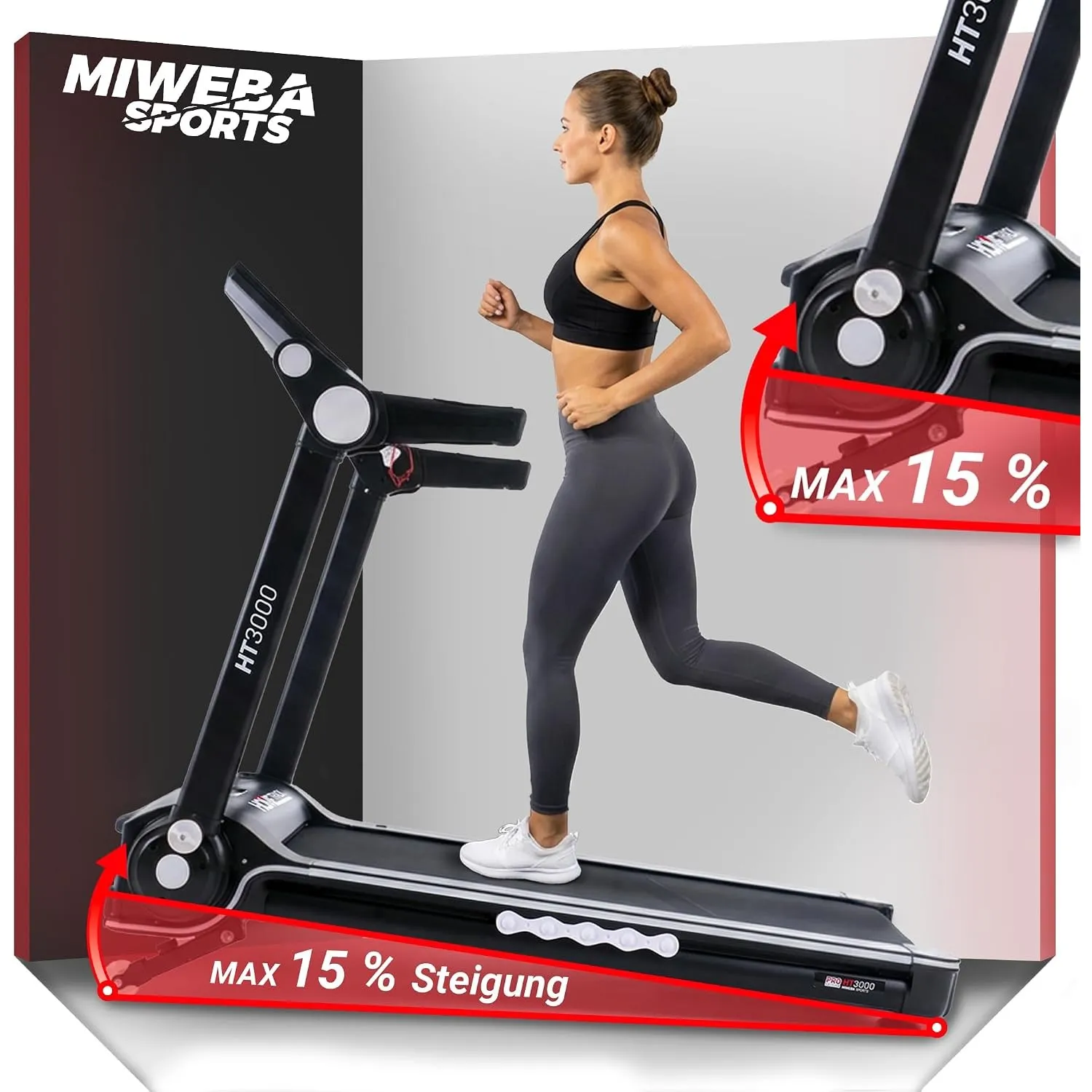 Miweba Sports elektrisches Laufband HT3000 | 3,5 PS | 16 Km/h | 15% Incline