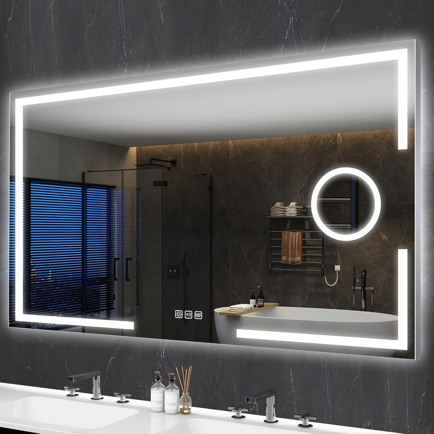 S'bagno 120x70cm Badspiegel-mit-Beleuchtung und 5X Lupe, Aluminiumrahmen | Led-badezimmerspiegel-mit-Licht, Anti-Beschl…