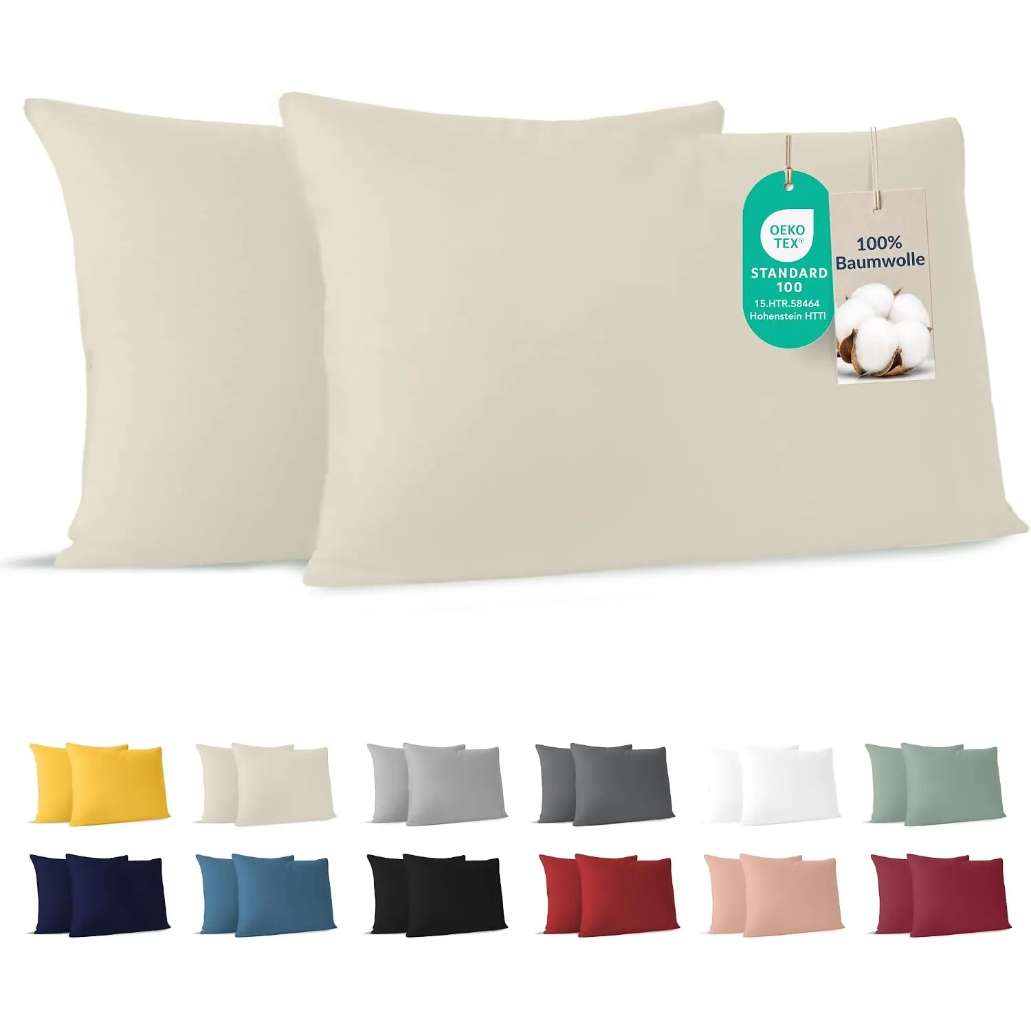 Dreamzie - Kissenbezug 40x60cm - 2er Set - 100% Baumwolle - Beige