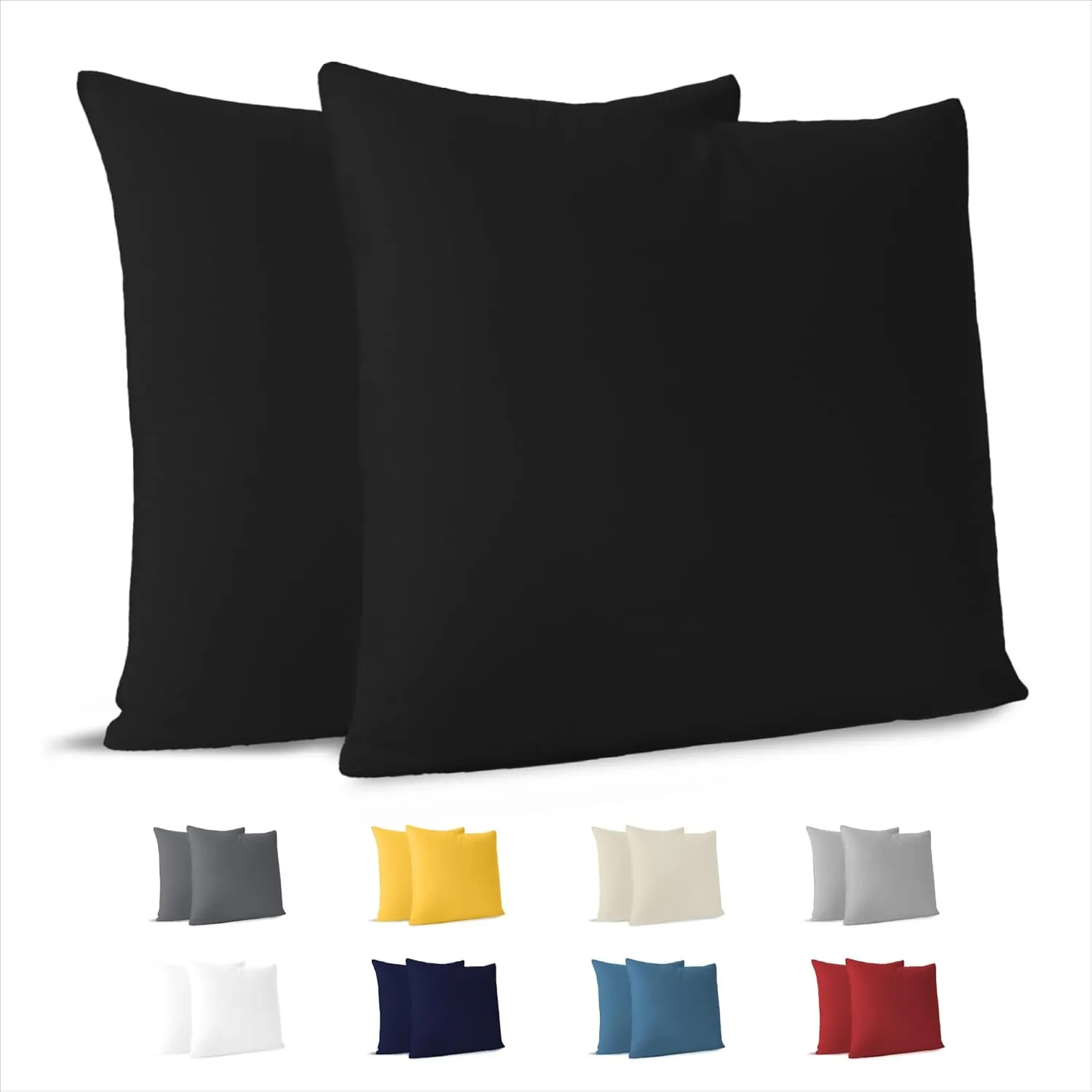 Dreamzie Kissenbezug 40x40 (Set mit 2) - 100% Jersey Baumwolle 150 g/qm Kissenbezüge -Schwarz - Für Kissen 40 x 40 cm -…