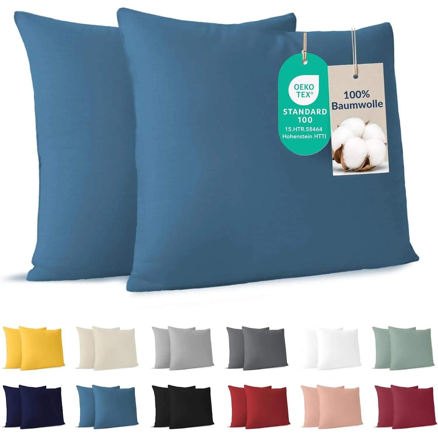 Dreamzie - Kissenbezug 40x40cm - 2er Set - 100% Baumwolle - Blau