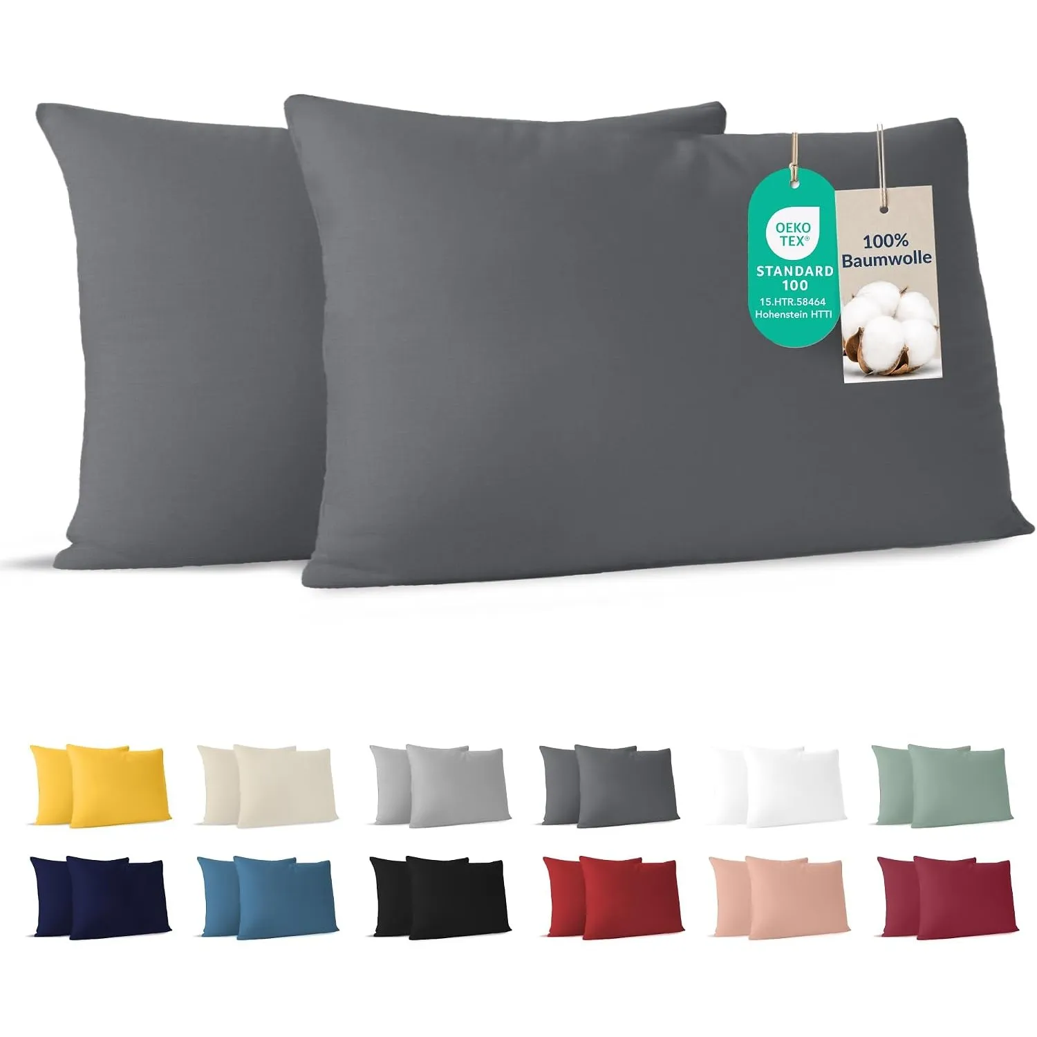 Dreamzie - Kissenbezug 40 x 80cm - 2er Set - 100% Baumwolle - Anthrazit
