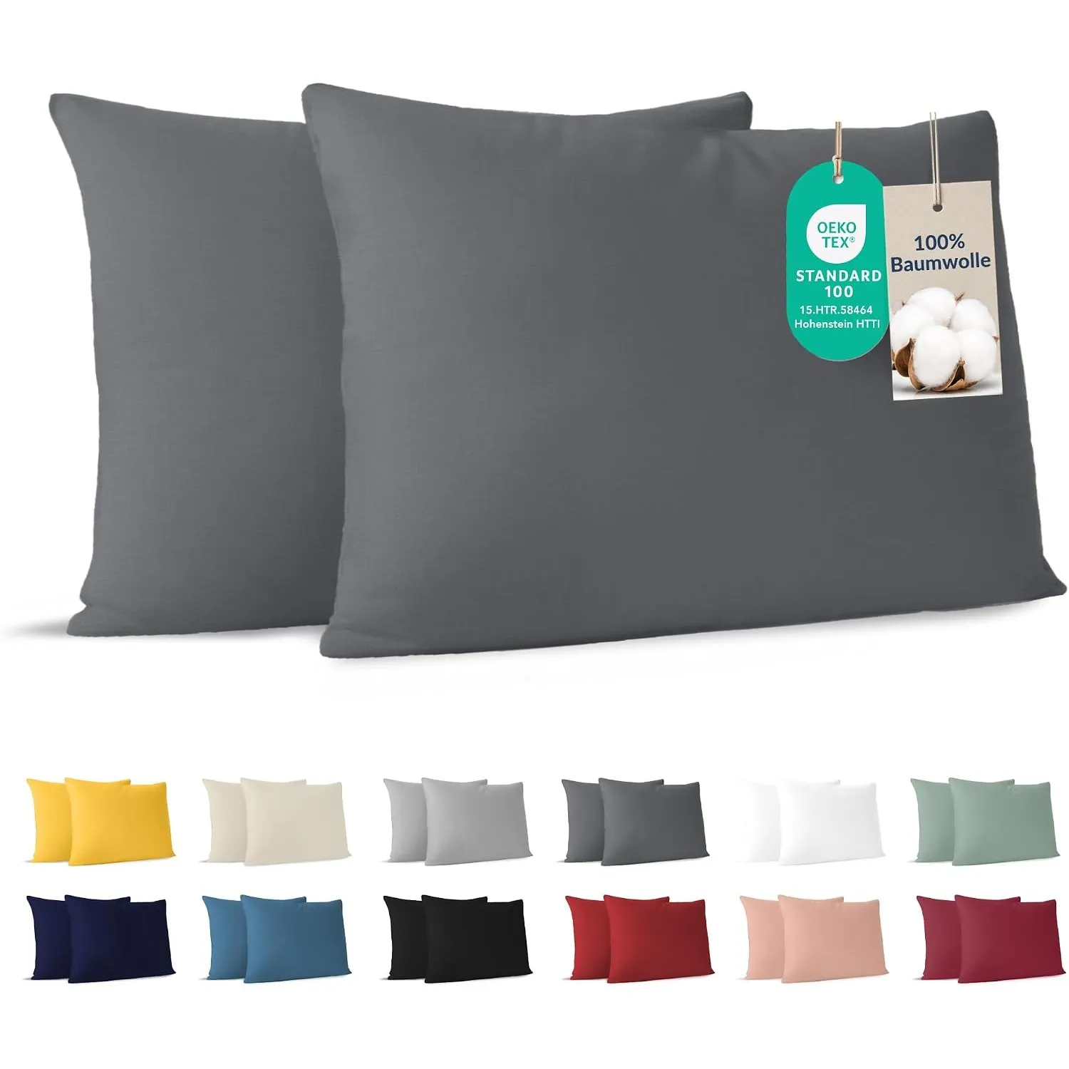 Dreamzie - Kissenbezug 50x70cm - 2er Set - 100% Baumwolle - Anthrazit
