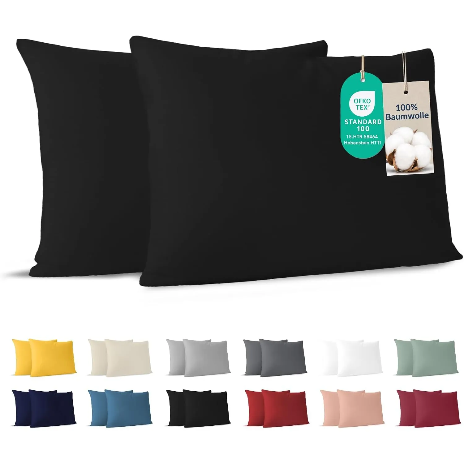 Dreamzie - Kissenbezug 50x70 cm - 2er Set - 100% Baumwolle - Schwarz