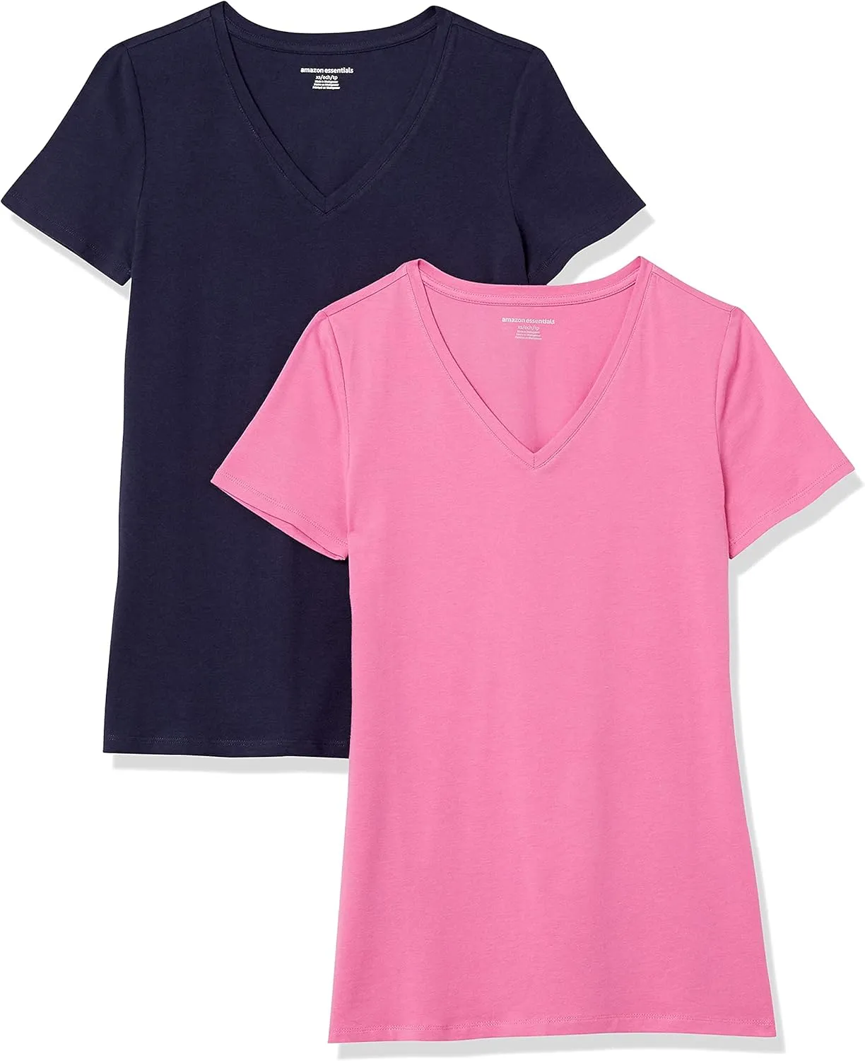 Amazon Essentials Damen Kurzärmliges Regular-Fit-T-Shirt (Varianten mit Rundhalsausschnitt und V-Ausschnitt), Multi-Pac…