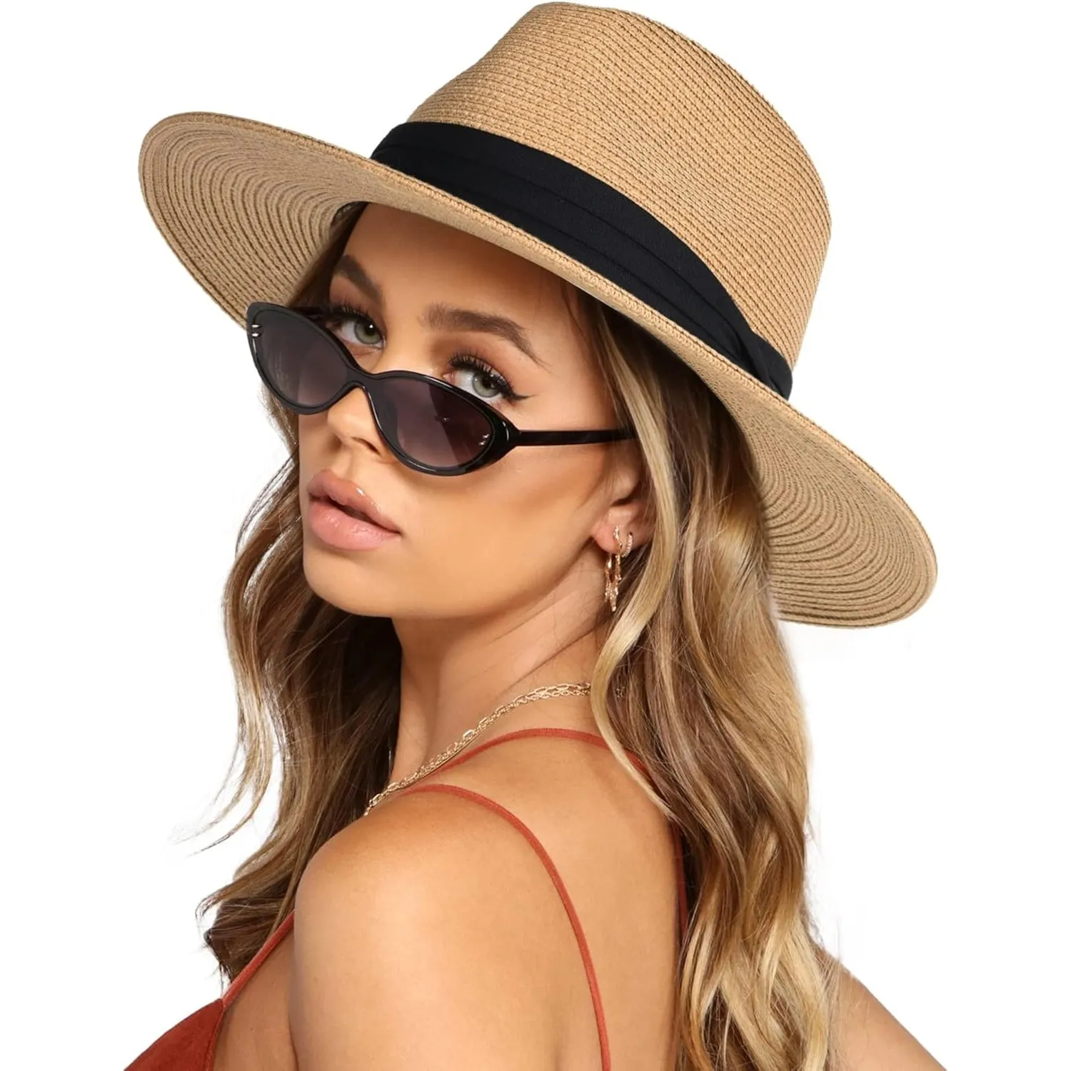 FURTALK Unisex Panamahut Breite Krempe Sonnenhut für Herren und Damen Strandhut UV-Schutz Sommerhut Verstellbare Strohh…