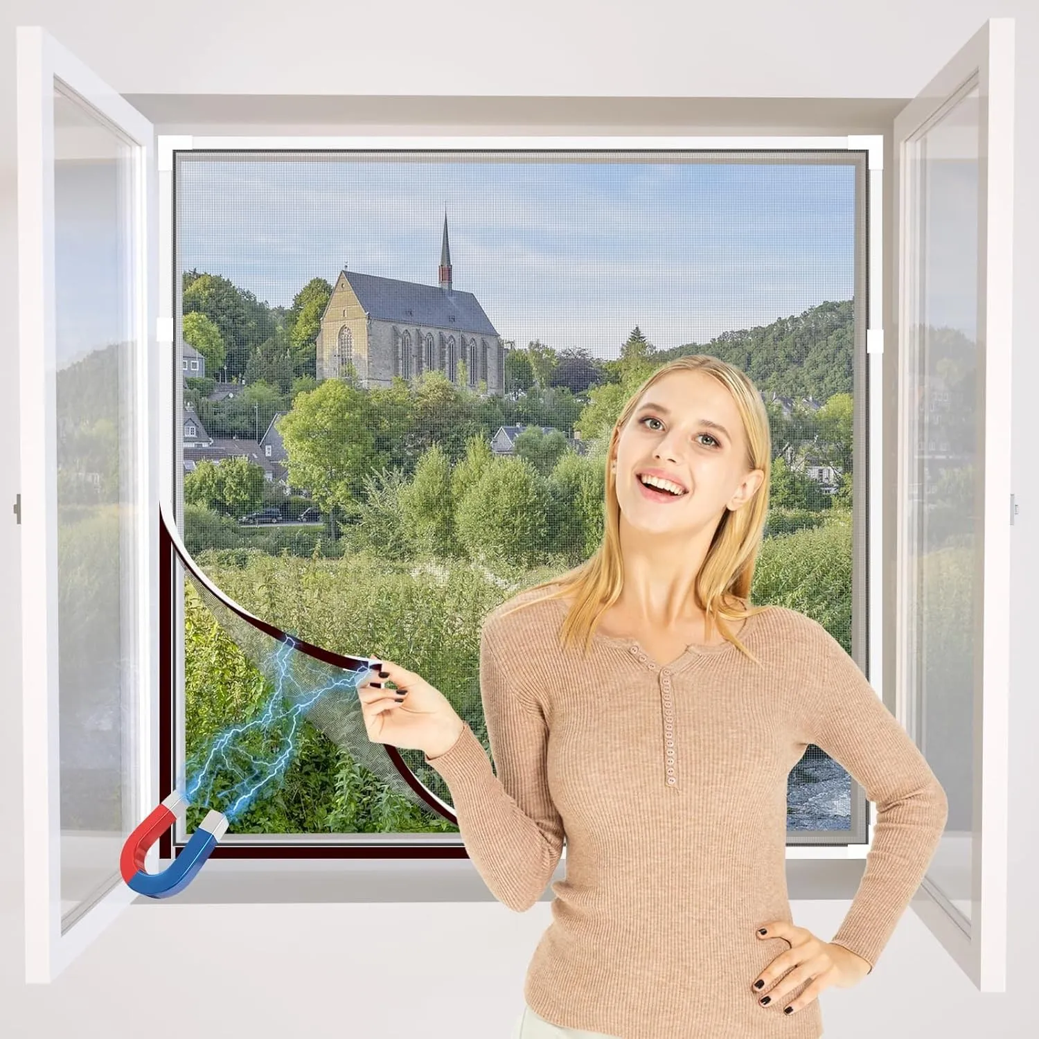 NeatiEase DIY Insektenschutz Magnetfenster,Max 100 x 130 CM,Magnet Rahmen für Fliegengitter Fenster Mückengitter,Fliege…