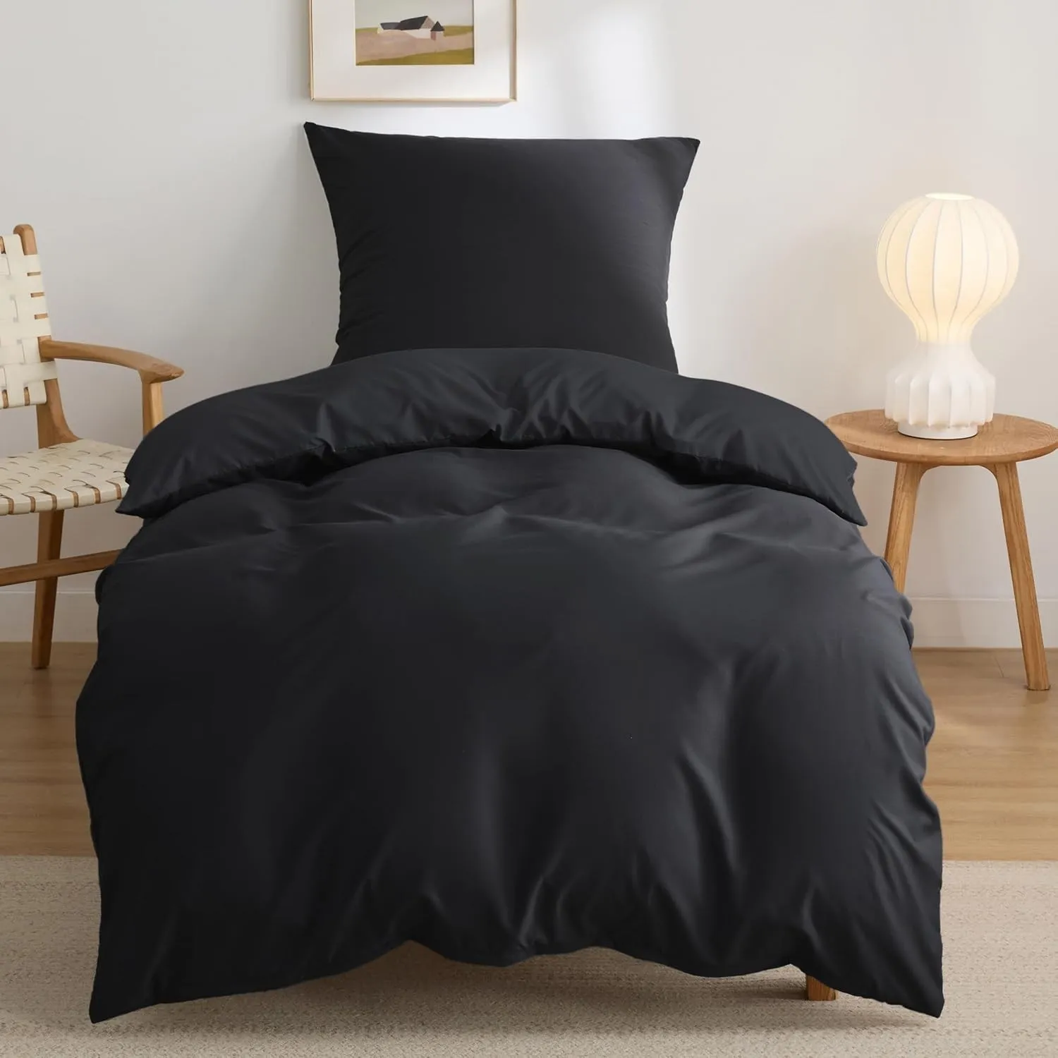 BEDSURE Bettwäsche 135x200 2teilig Schwarz - 1 Bettbezug 135x200 cm + 1 Kissenbezug 80X80 cm, ÖKO-TEX Bettwäsche-Sets S…