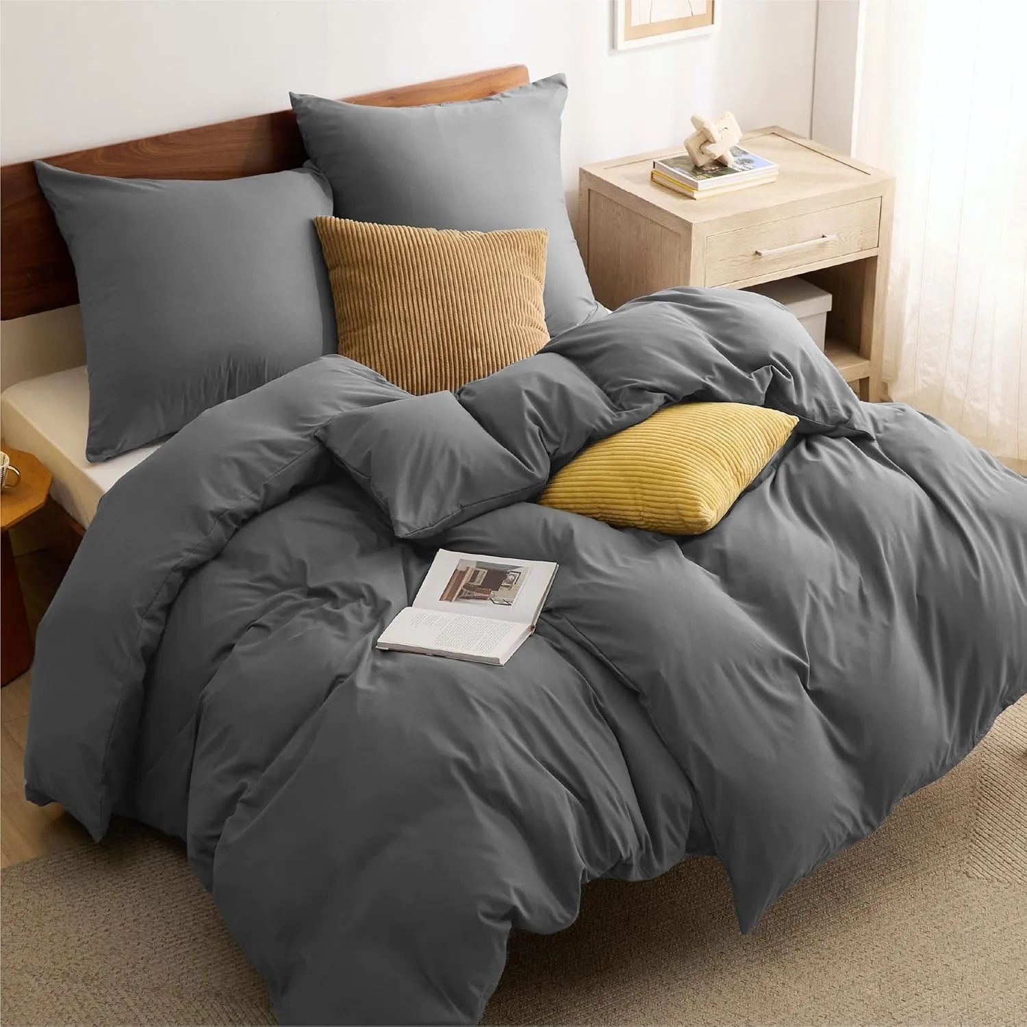BEDSURE Bettwäsche 200x200 3teilig Anthrazit - 1 Bettbezug 200x200 cm + 2 Kissenbezüge 80X80 cm, ÖKO-TEX Bettwäsche-Set…