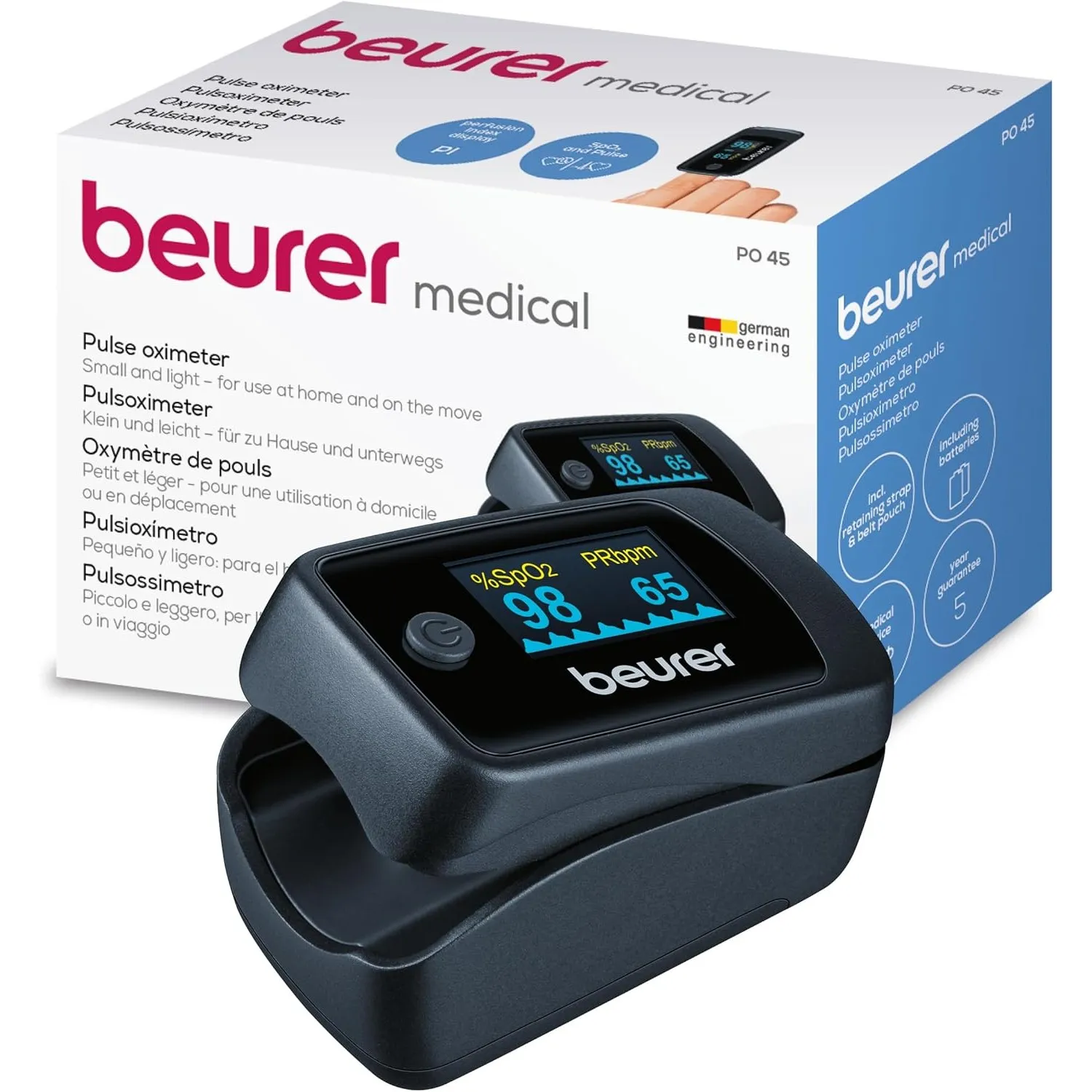 Beurer PO 45 Pulsoximeter, Messung von Sauerstoffsättigung (SpO2)